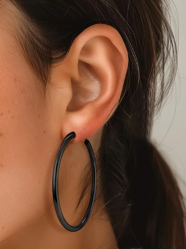 PROSTEEL Orecchini a Cerchio 80mm Nero - immagine 8