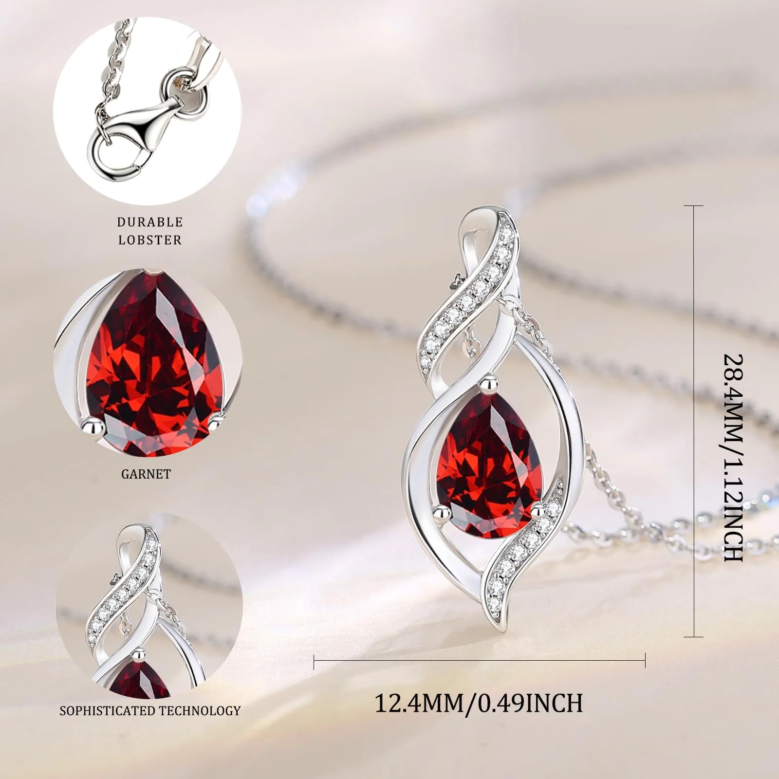 FANCIME Collana in Argento Sterling 925 con Granato Pietra Nascita Gennaio - immagine 2