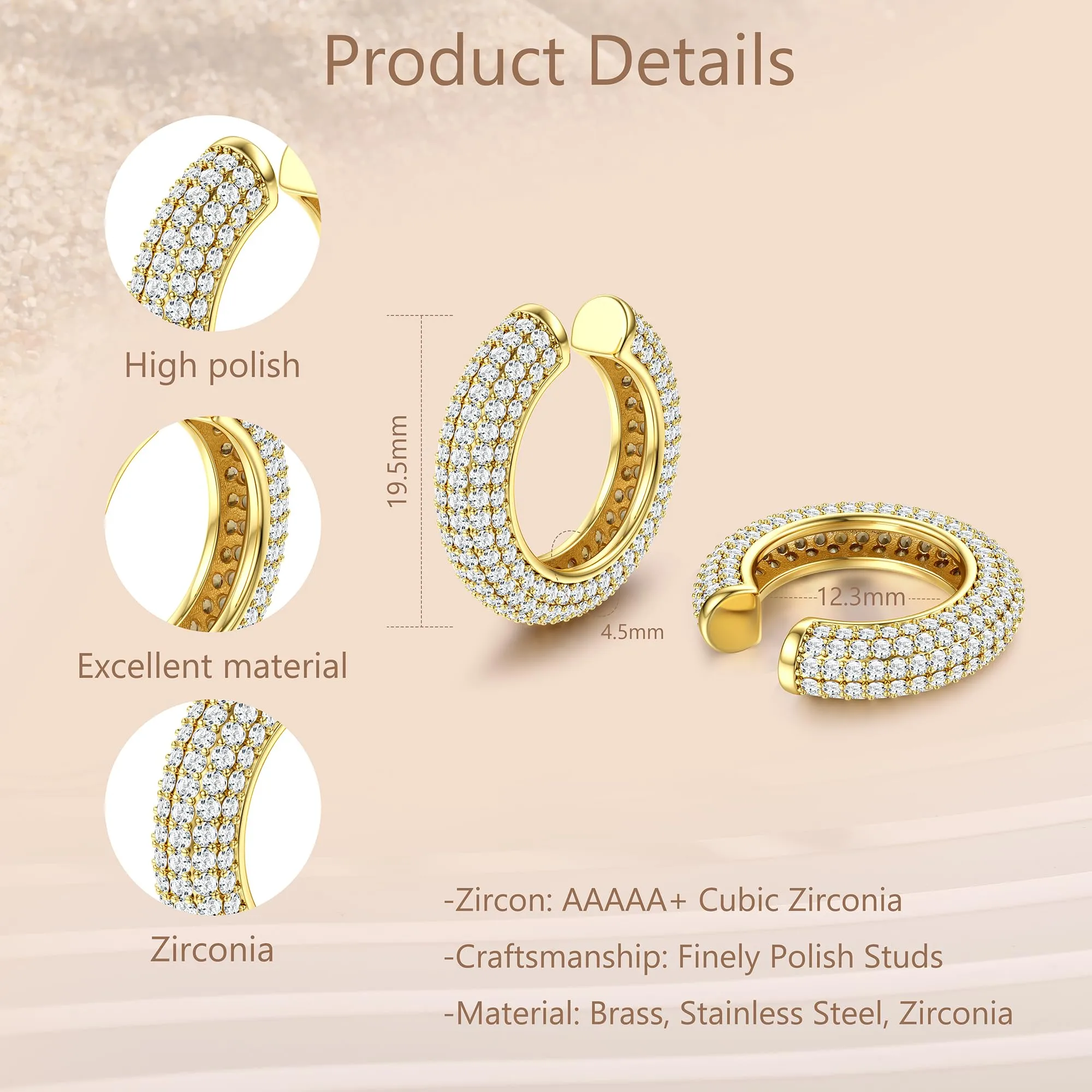 Dochais Non Piercing Chunky Ear Cuff, Hypoallergenic Clip-On Cartilage Earrings for Girls - immagine 2