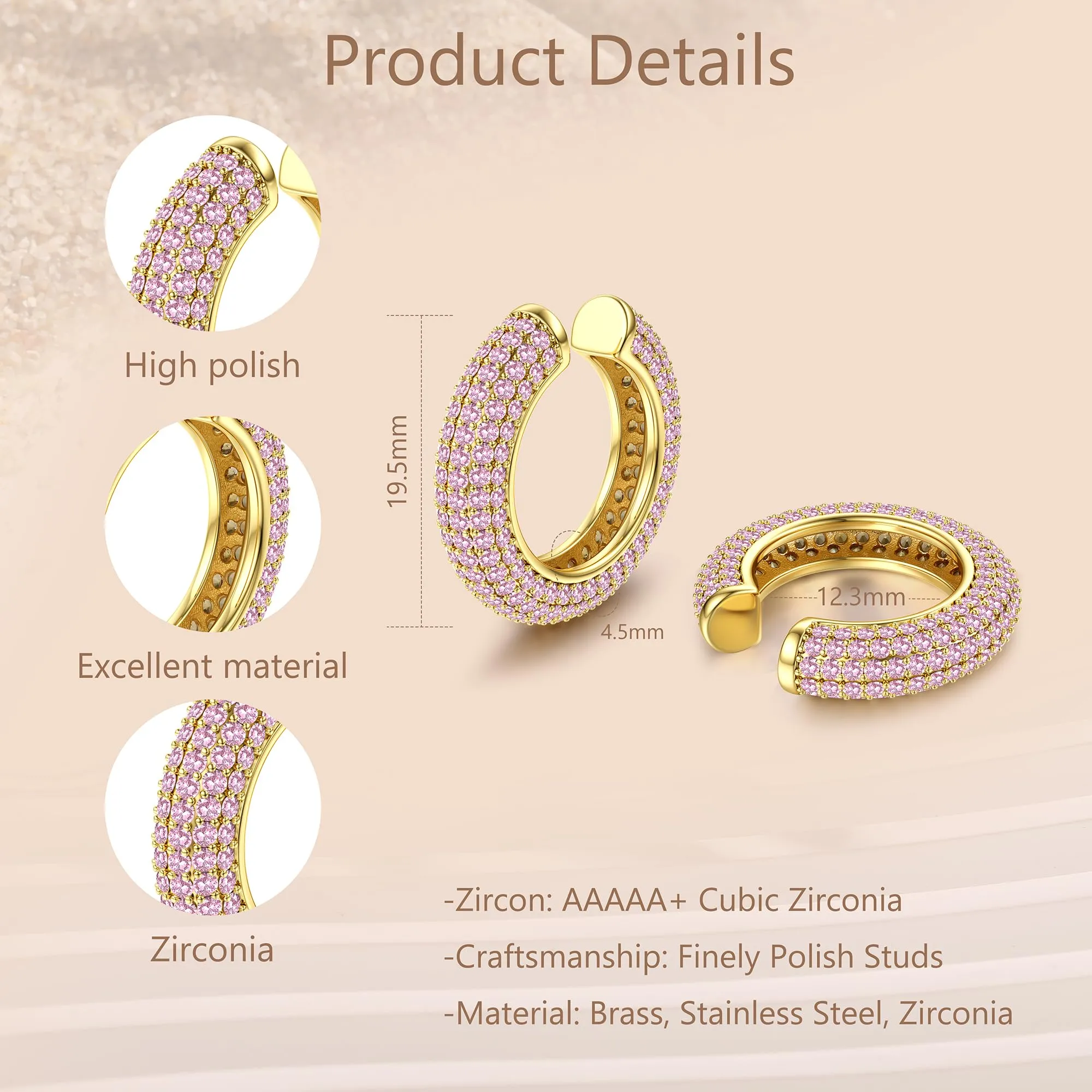 Dochais Ear Cuff Orecchini Non Piercing Chunky a Clip per Cartilagine Ipoallergenici - immagine 2
