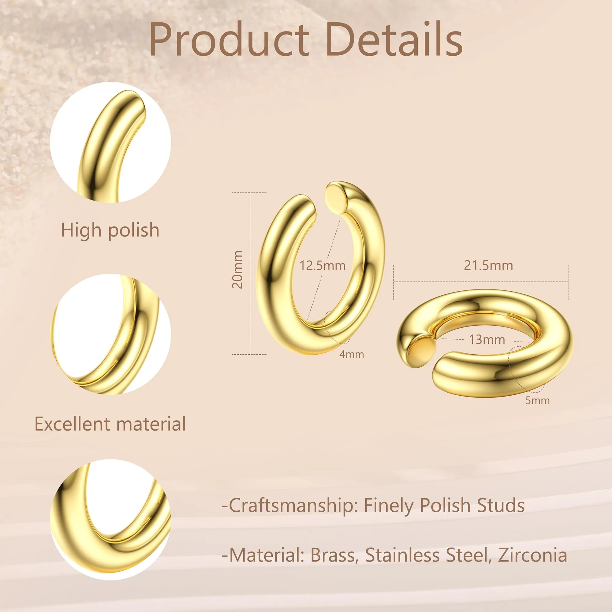 Dochais Non Piercing Ear Cuff - Clip on Orecchini Cartilagine Ipoallergenici per Donna e Ragazze - immagine 3