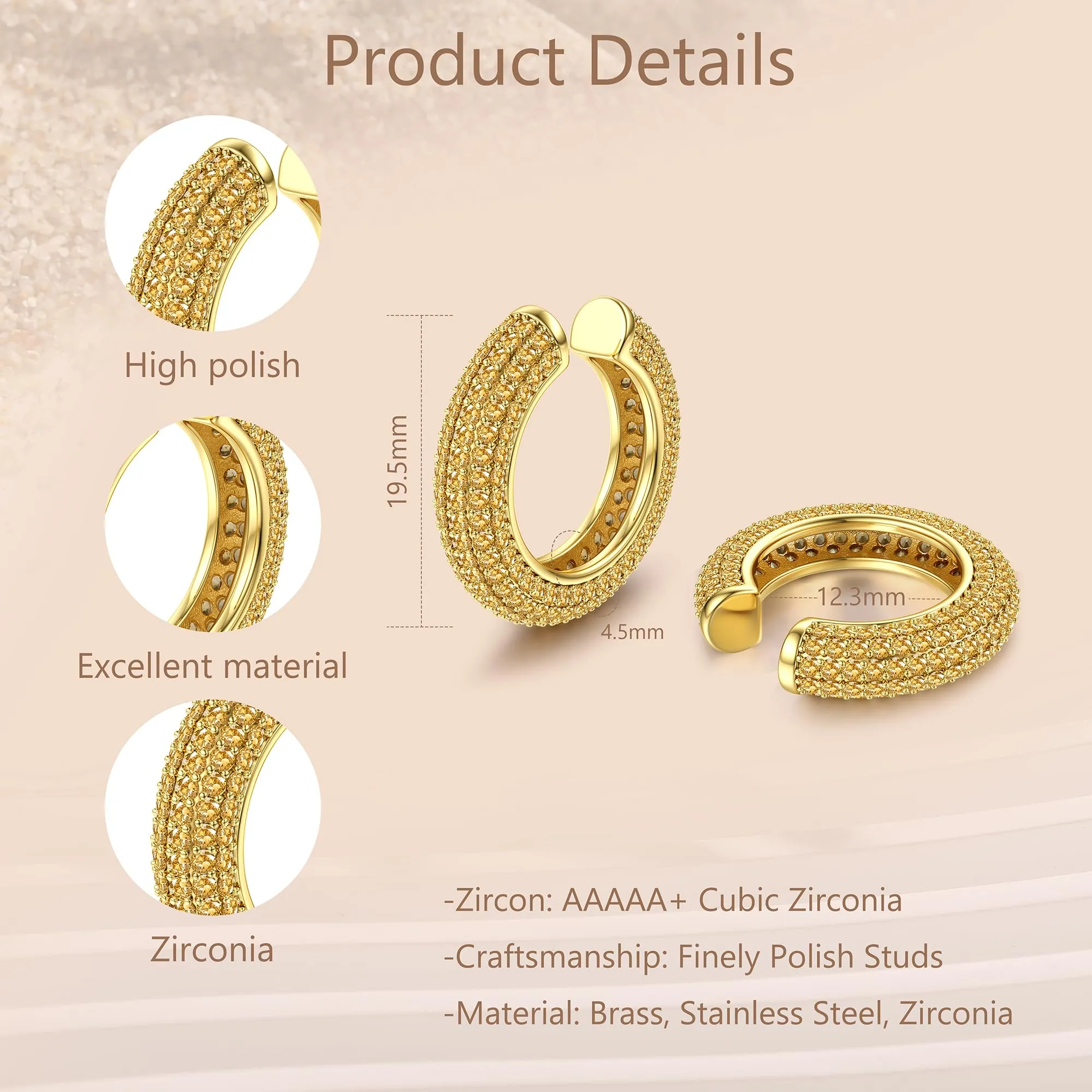 Dochais Orecchini Non-Forati per Cartilagine in Oro 14K, Ipoallergenici per Donne e Ragazze - immagine 2