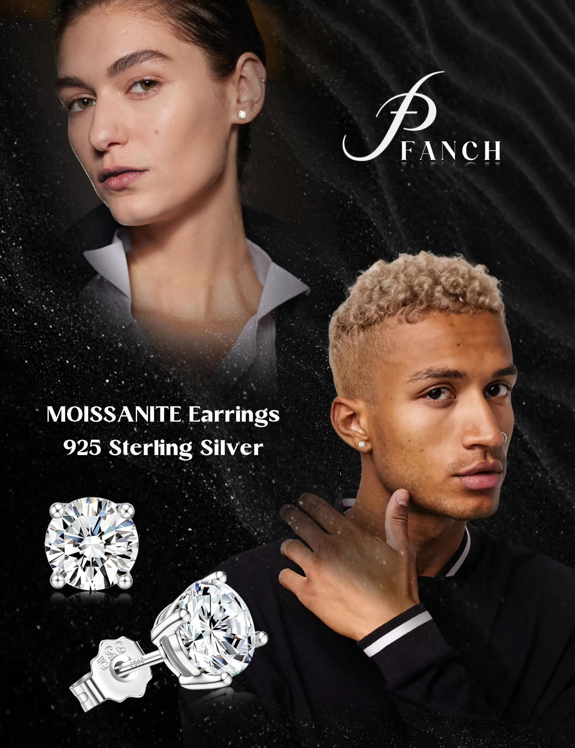FANCH Orecchini in Moissanite 1ct Argento 925 Oro Bianco - immagine 3