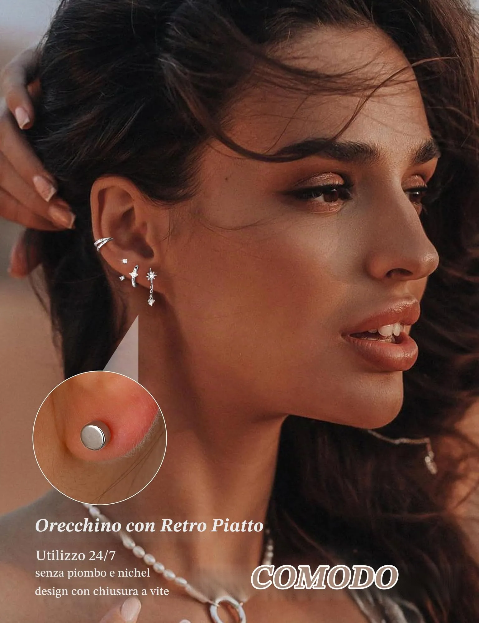Milacolato Set 10 Paia Orecchini in Acciaio Chirurgico 316L Oro e Argento per Piercing Helix, Trago e Cartilagine - Ipoallergenico - CS - immagine 3