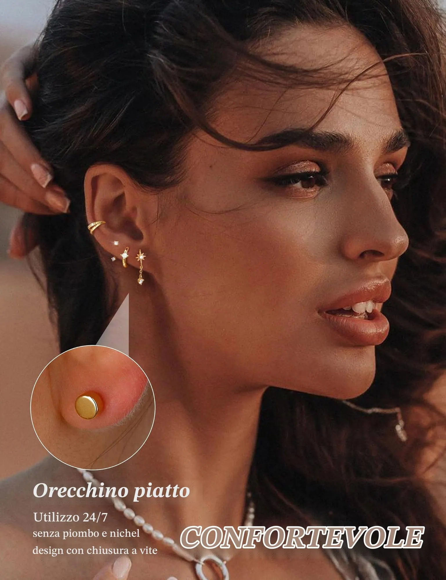 Milacolato Set 10 Paia Orecchini in Acciaio Chirurgico 316L Oro e Argento per Piercing Helix e Trago - immagine 3