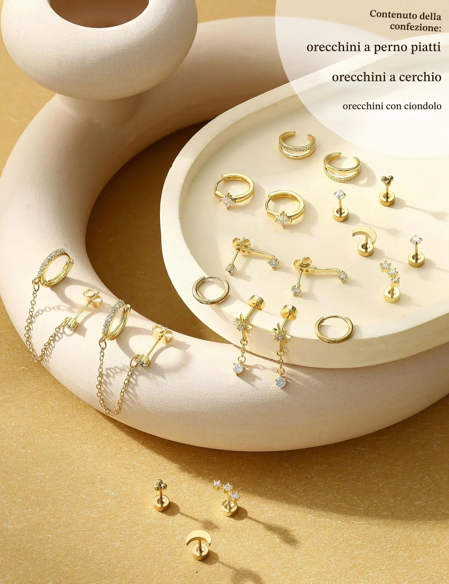 Milacolato Set 10 Paia Orecchini in Acciaio Chirurgico 316L Oro e Argento per Piercing Helix e Trago - immagine 6
