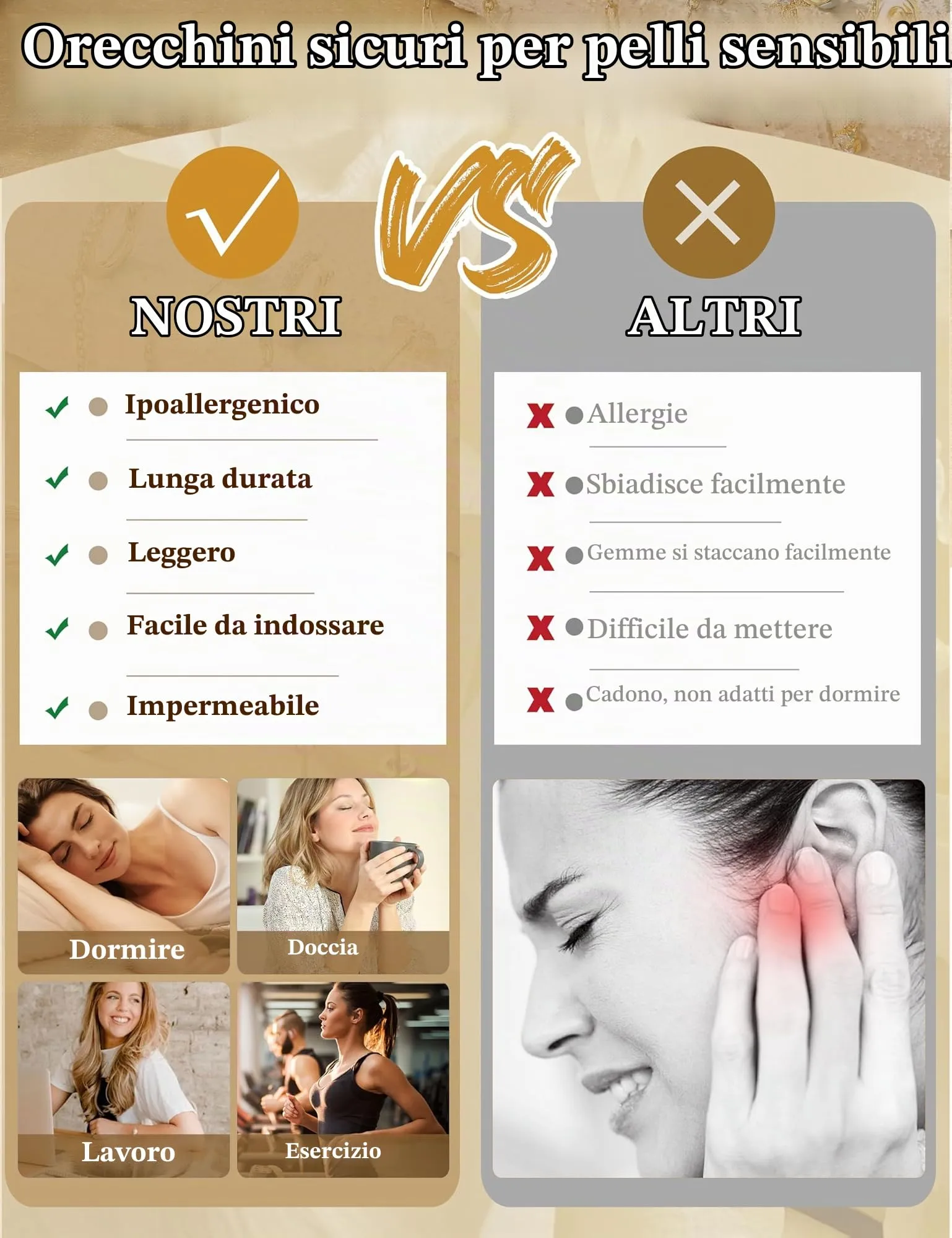 Milacolato Set 10 Paia Orecchini in Acciaio Chirurgico 316L Oro e Argento per Piercing Helix e Trago - immagine 7