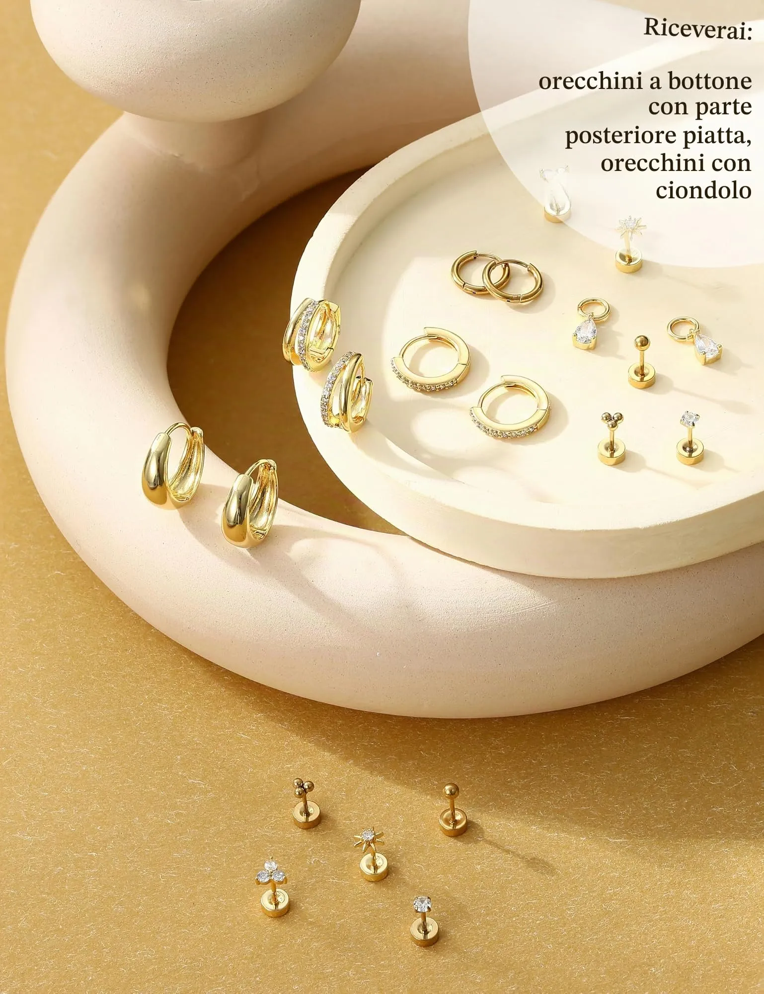 Milacolato Set 10 Paia Orecchini in Acciaio Chirurgico Oro e Argento per Helix, Trago e Piercing Multipli - AG - immagine 6