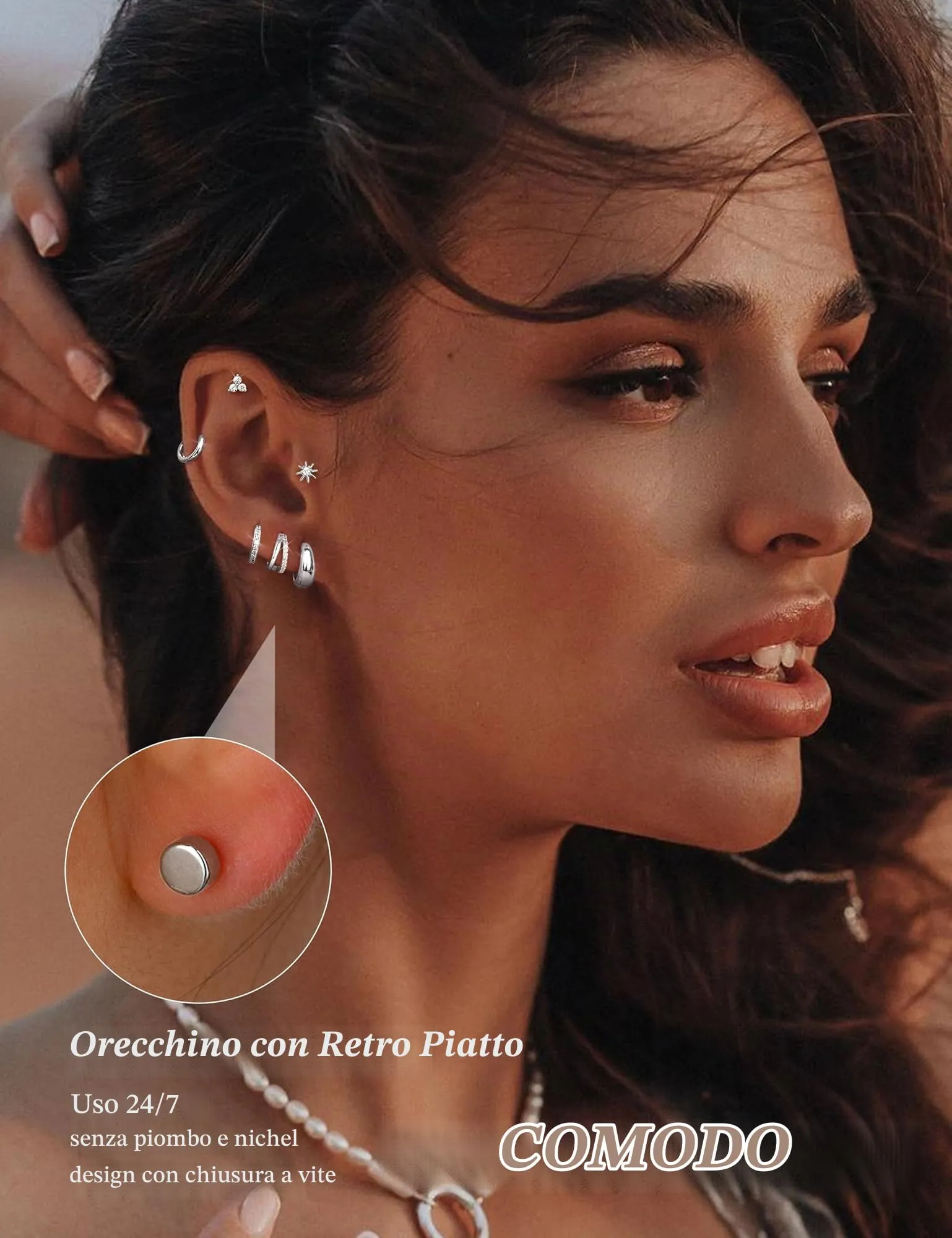 Milacolato Set 10 Paia Orecchini in Acciaio Chirurgico 316L Oro e Argento per Helix Trago e Piercing Multipli - immagine 3