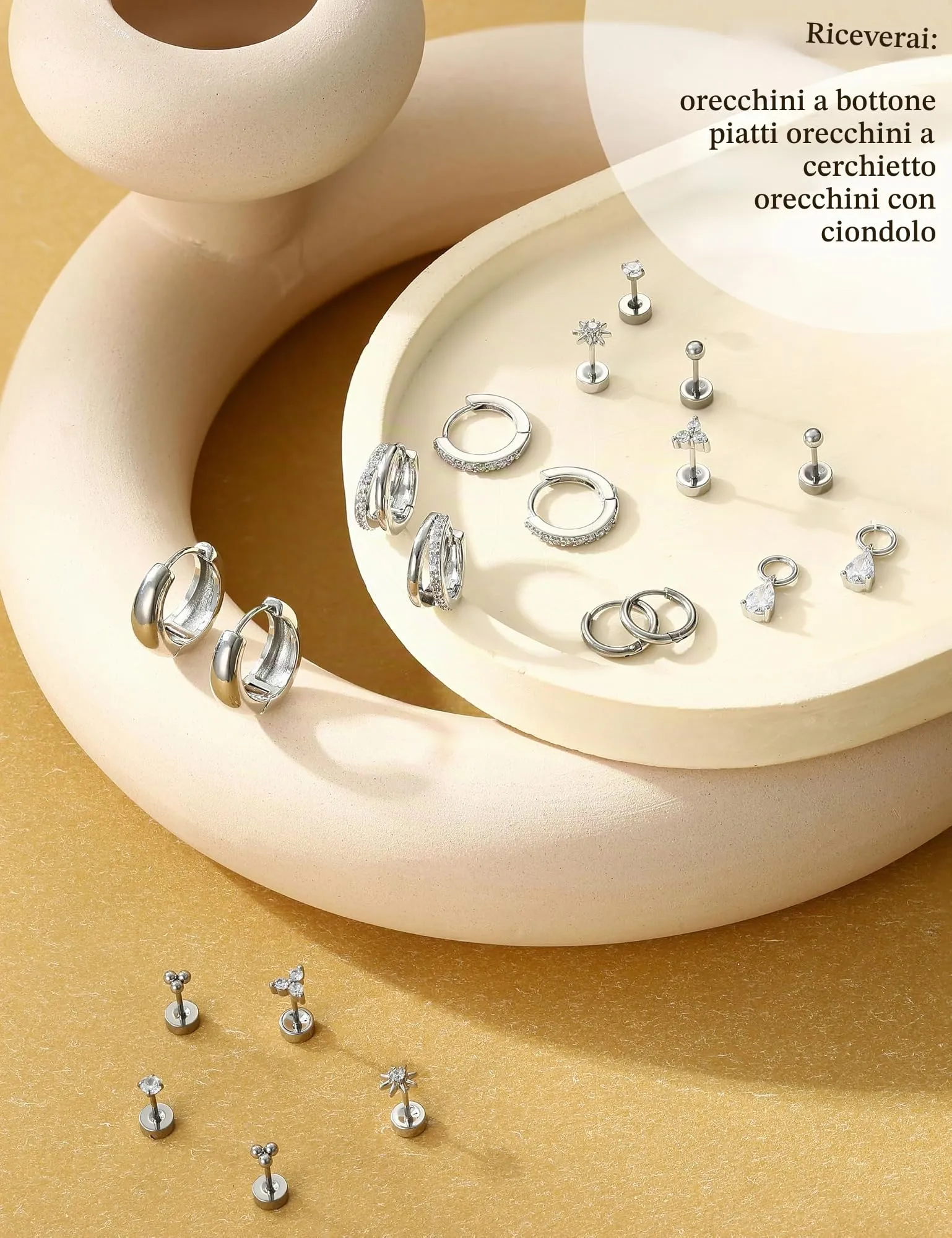 Milacolato Set 10 Paia Orecchini in Acciaio Chirurgico 316L Oro e Argento per Helix Trago e Piercing Multipli - immagine 6