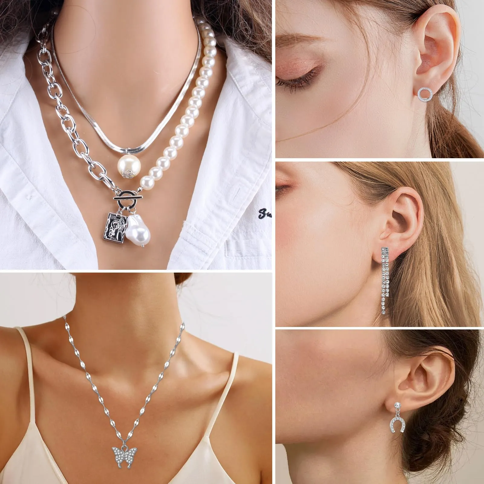 JSTHHTT Set di Gioielli per Donna 45 Pezzi, Argento - immagine 7