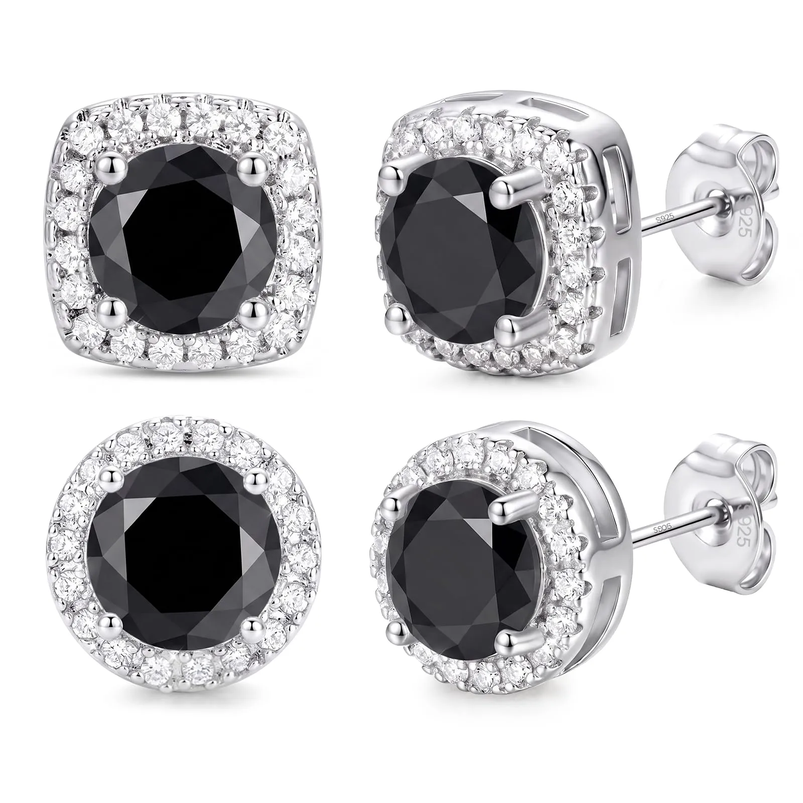 Ahokei 2 Paia di Orecchini in Argento 925 con Diamanti Neri, Unisex - immagine 1