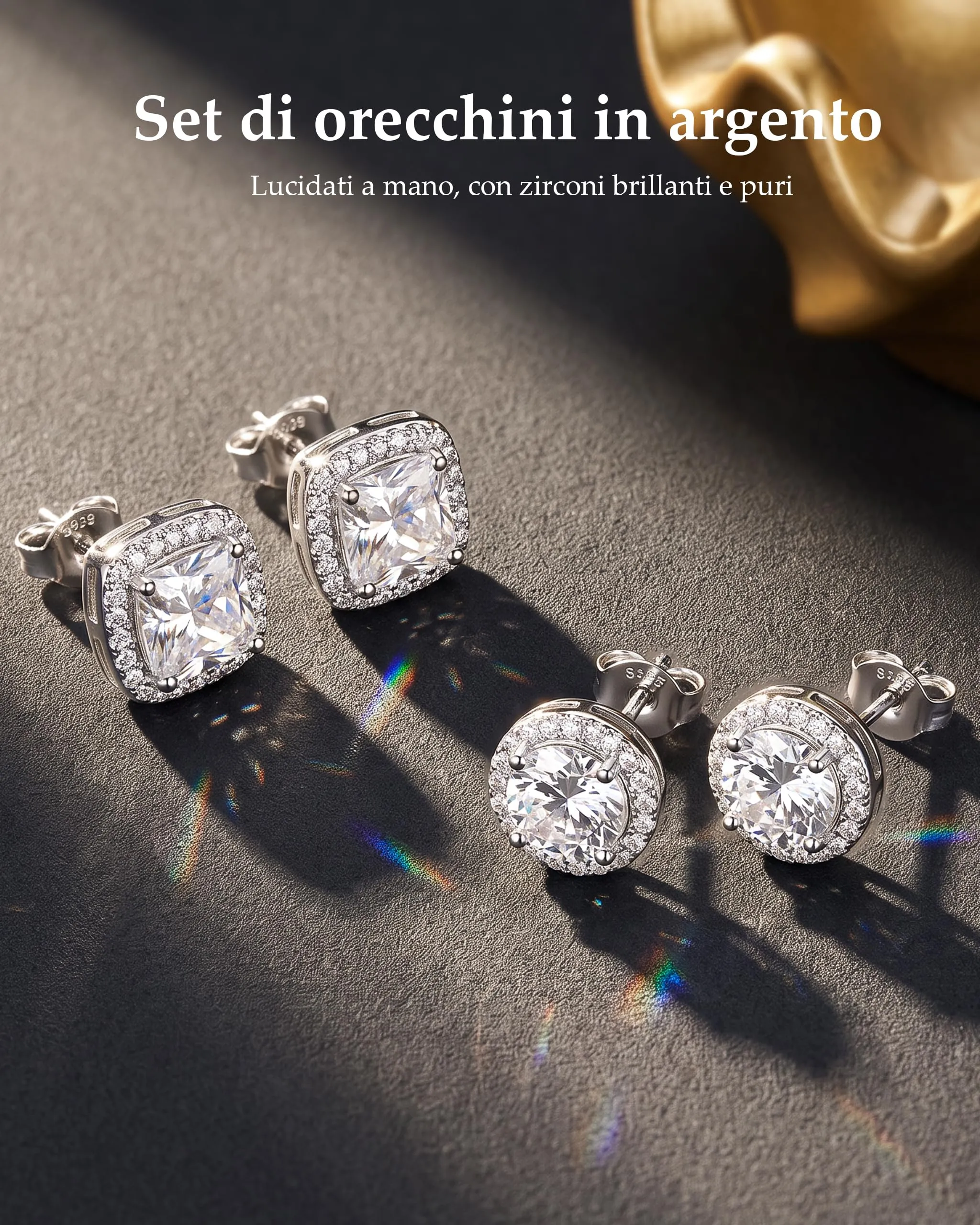 Ahokei Orecchini in Argento 925 con Zirconi, Set da 2 Paia per Uomo e Donna - immagine 4