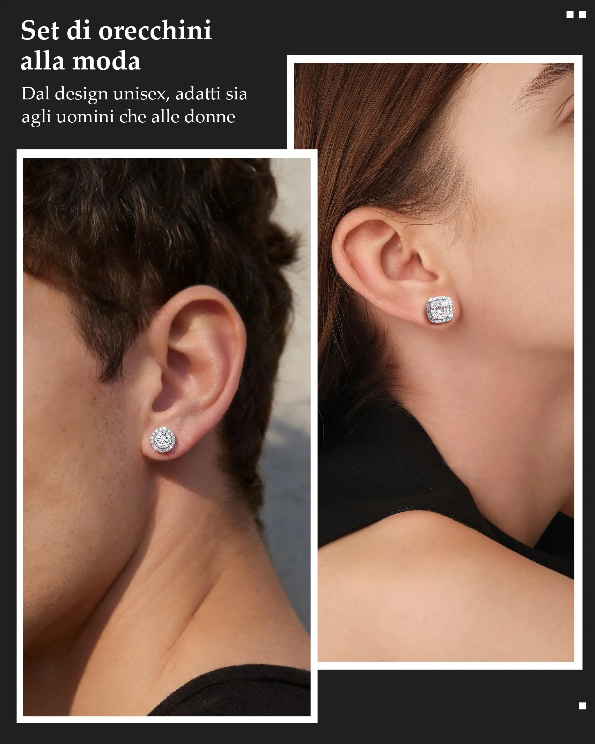 Ahokei Orecchini in Argento 925 con Zirconi, Set da 2 Paia per Uomo e Donna - immagine 5