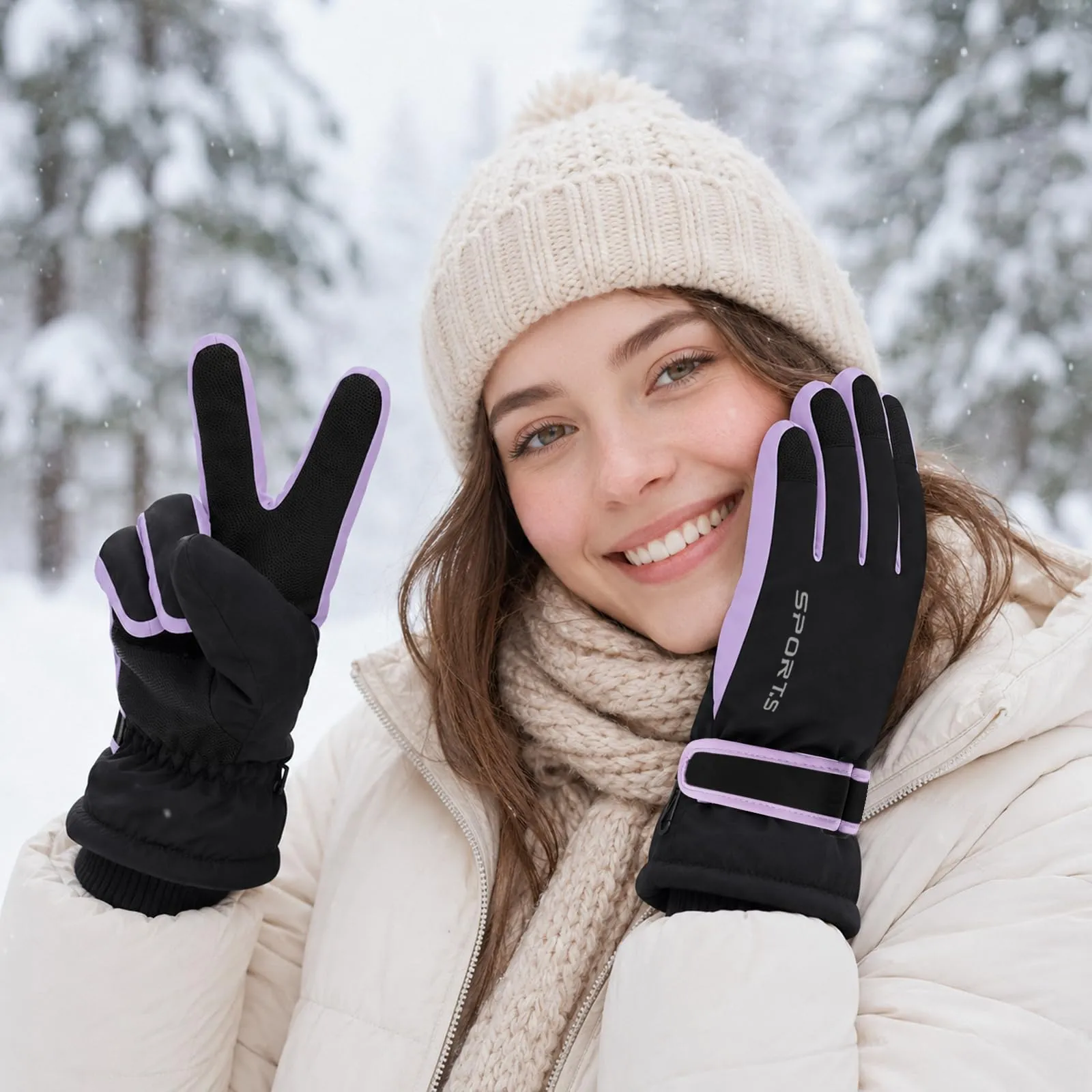 Andiker Guanti da Sci Invernali da Donna, Impermeabili, Touchscreen, Nero e Viola, Taglia Unica - immagine 2