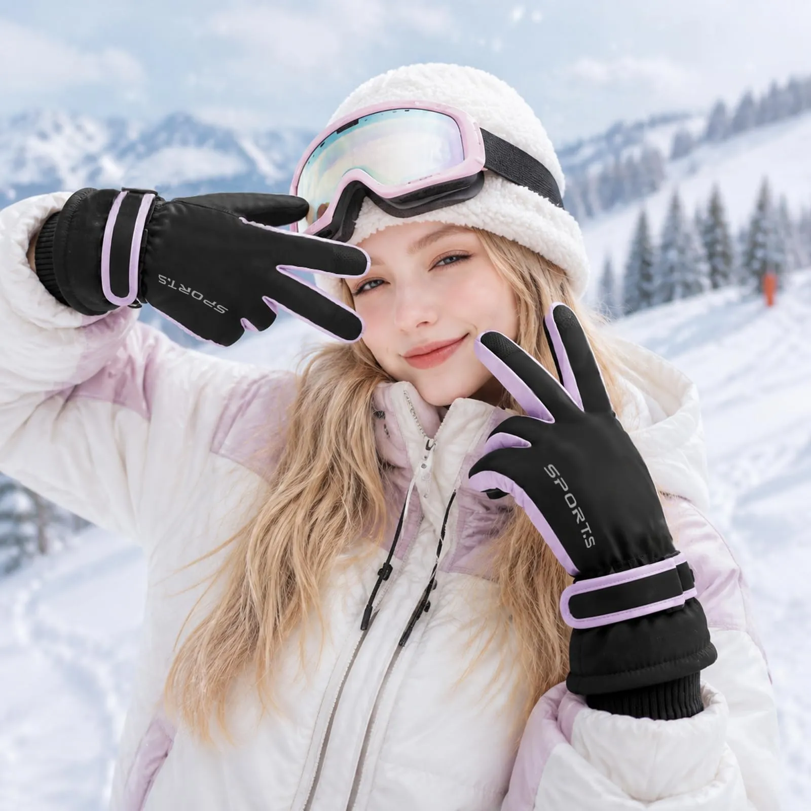 Andiker Guanti da Sci Invernali da Donna, Impermeabili, Touchscreen, Nero e Viola, Taglia Unica - immagine 7