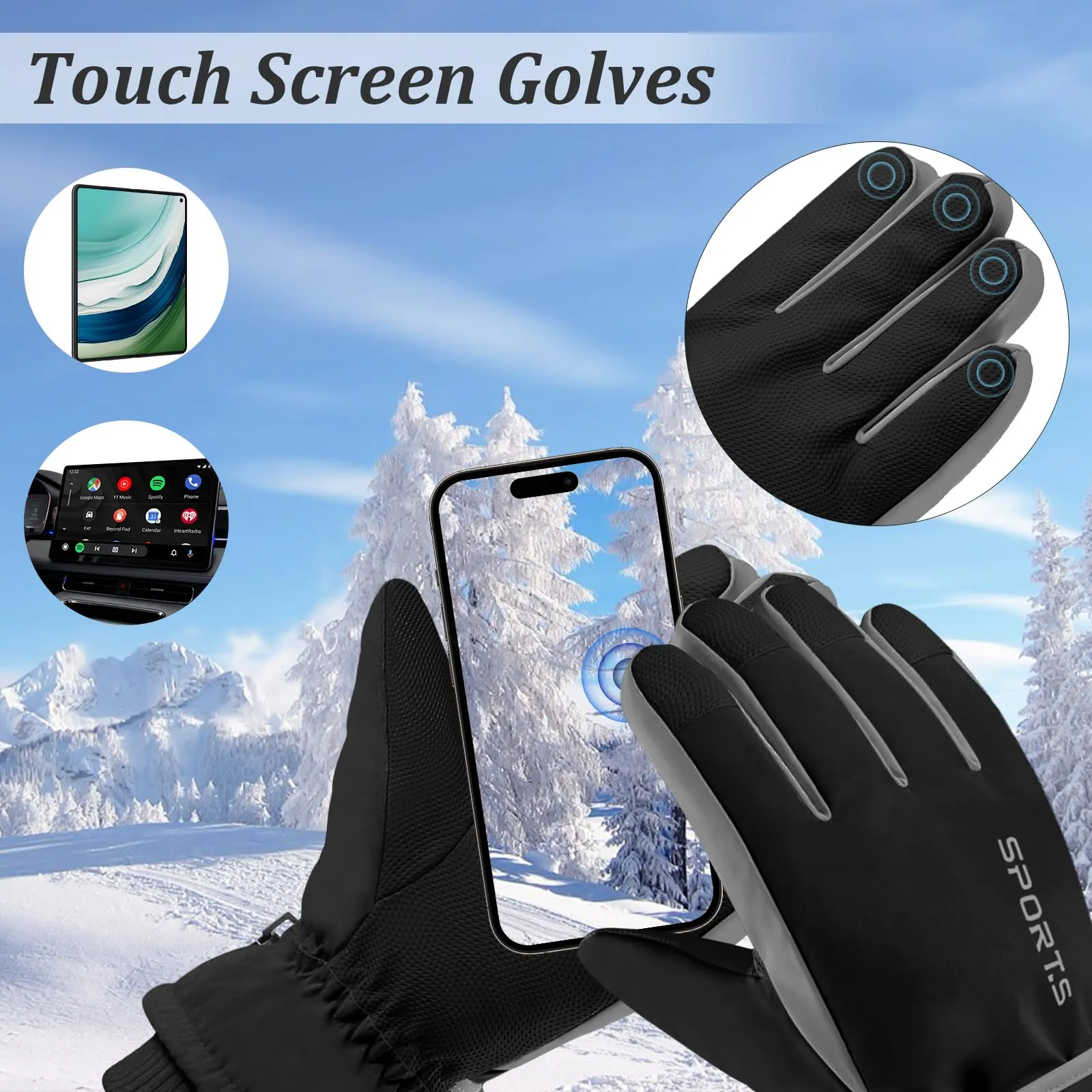 Andiker Guanti da Sci Invernali da Donna, Impermeabili e Touchscreen, Nero e Grigio, Taglia Unica - immagine 5