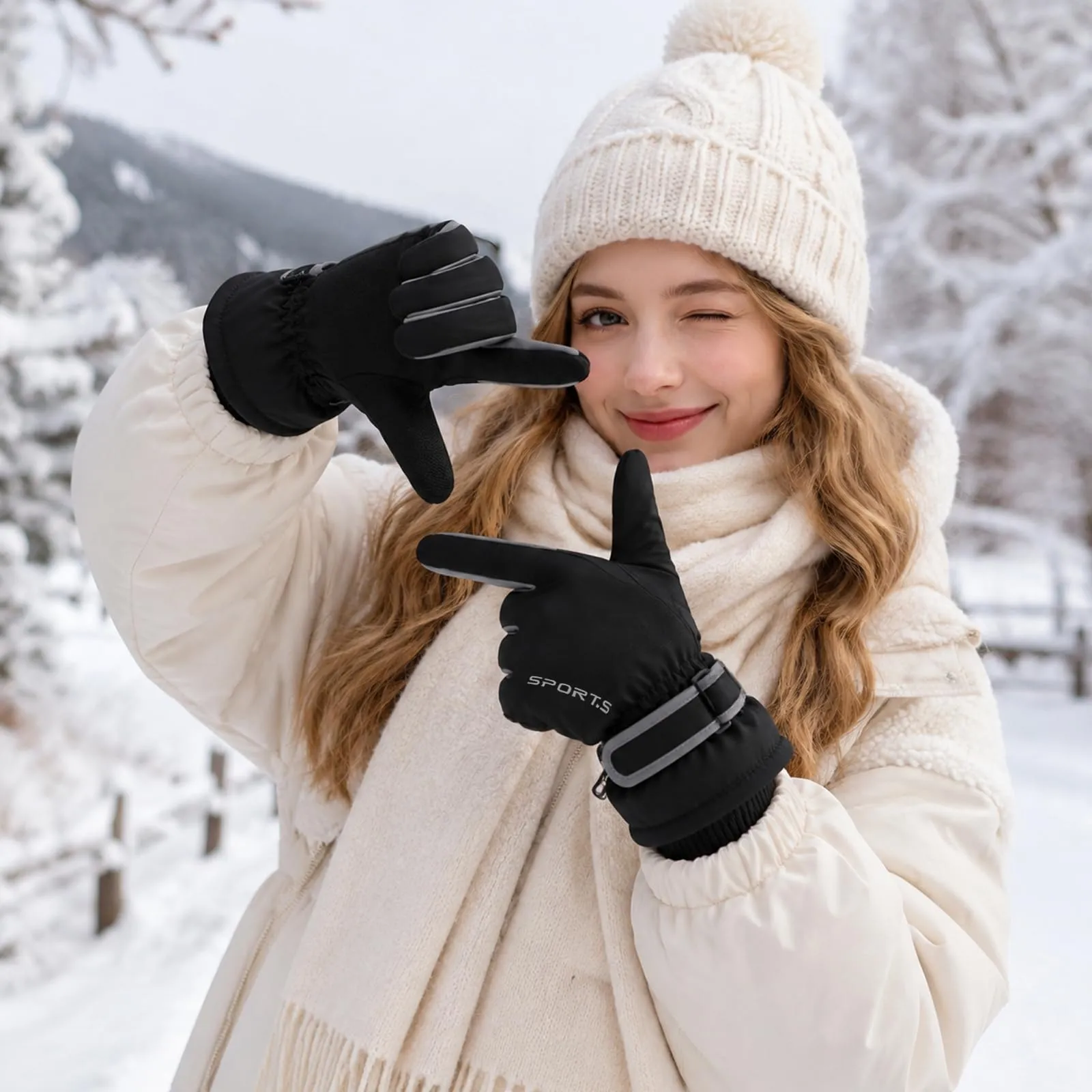 Andiker Guanti da Sci Invernali da Donna, Impermeabili e Touchscreen, Nero e Grigio, Taglia Unica - immagine 7