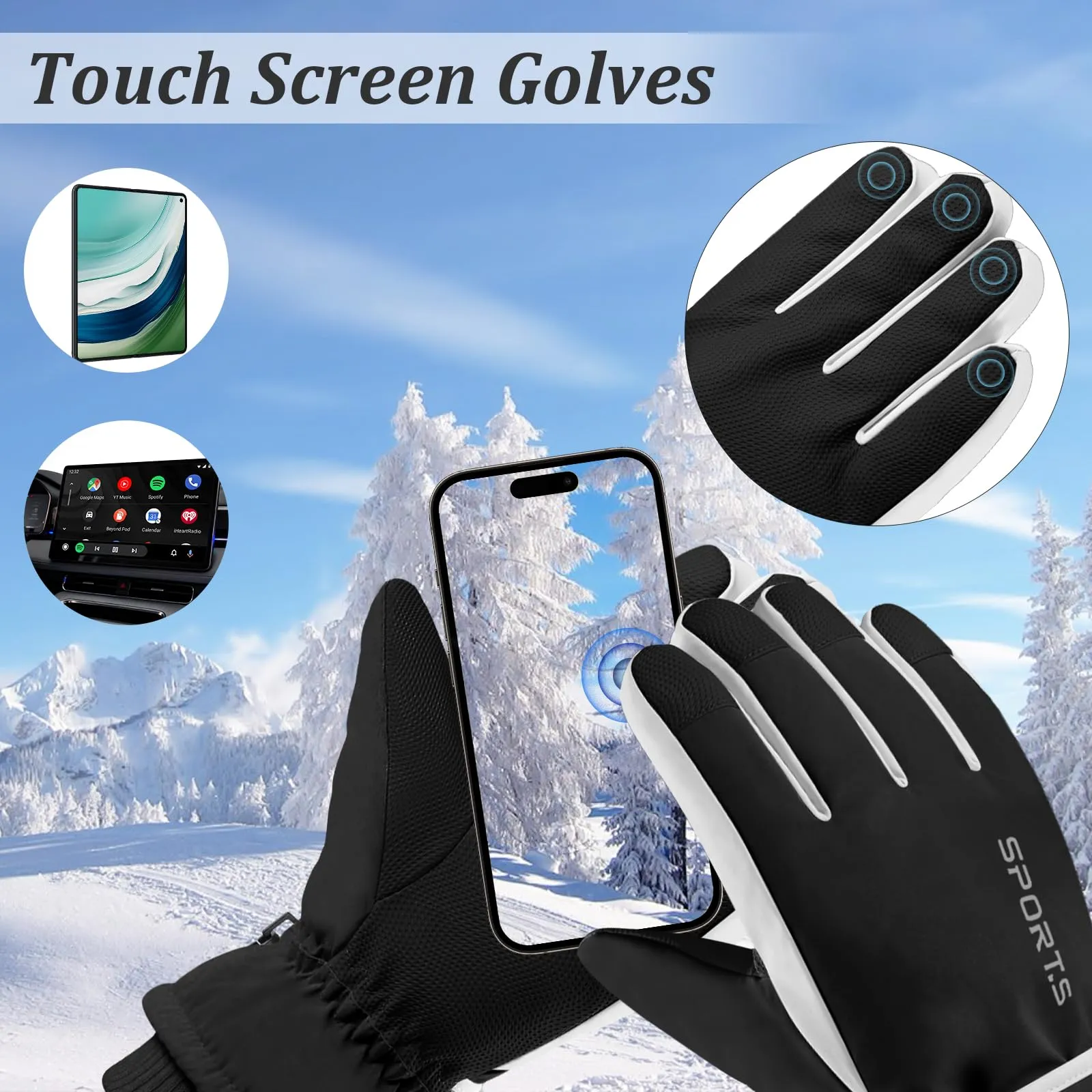 Andiker Guanti da sci invernali da donna, impermeabili, touchscreen, antiscivolo (Bianco e Nero, Taglia unica) - immagine 3