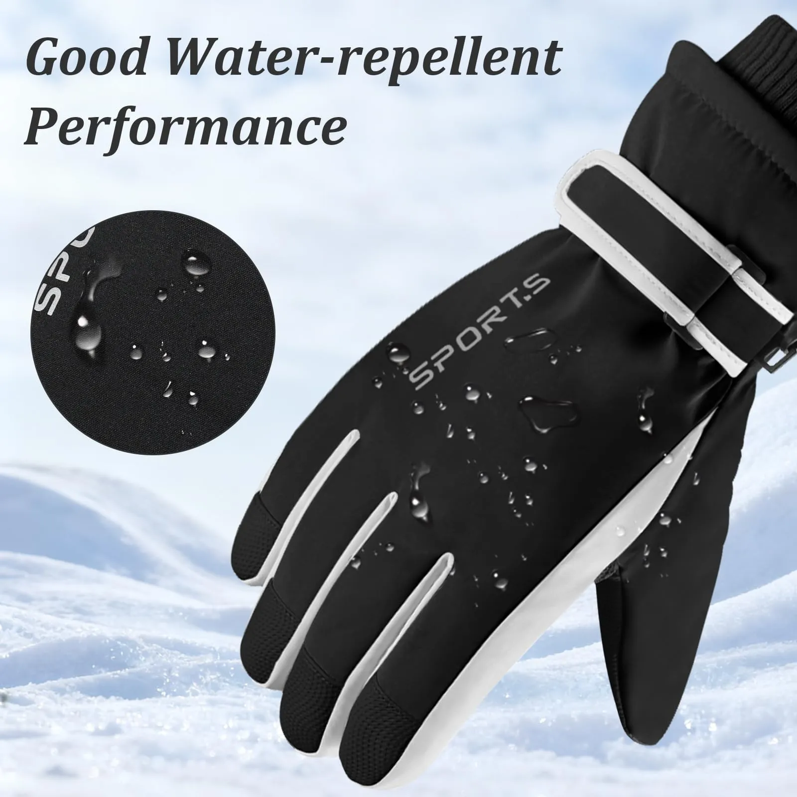 Andiker Guanti da sci invernali da donna, impermeabili, touchscreen, antiscivolo (Bianco e Nero, Taglia unica) - immagine 5