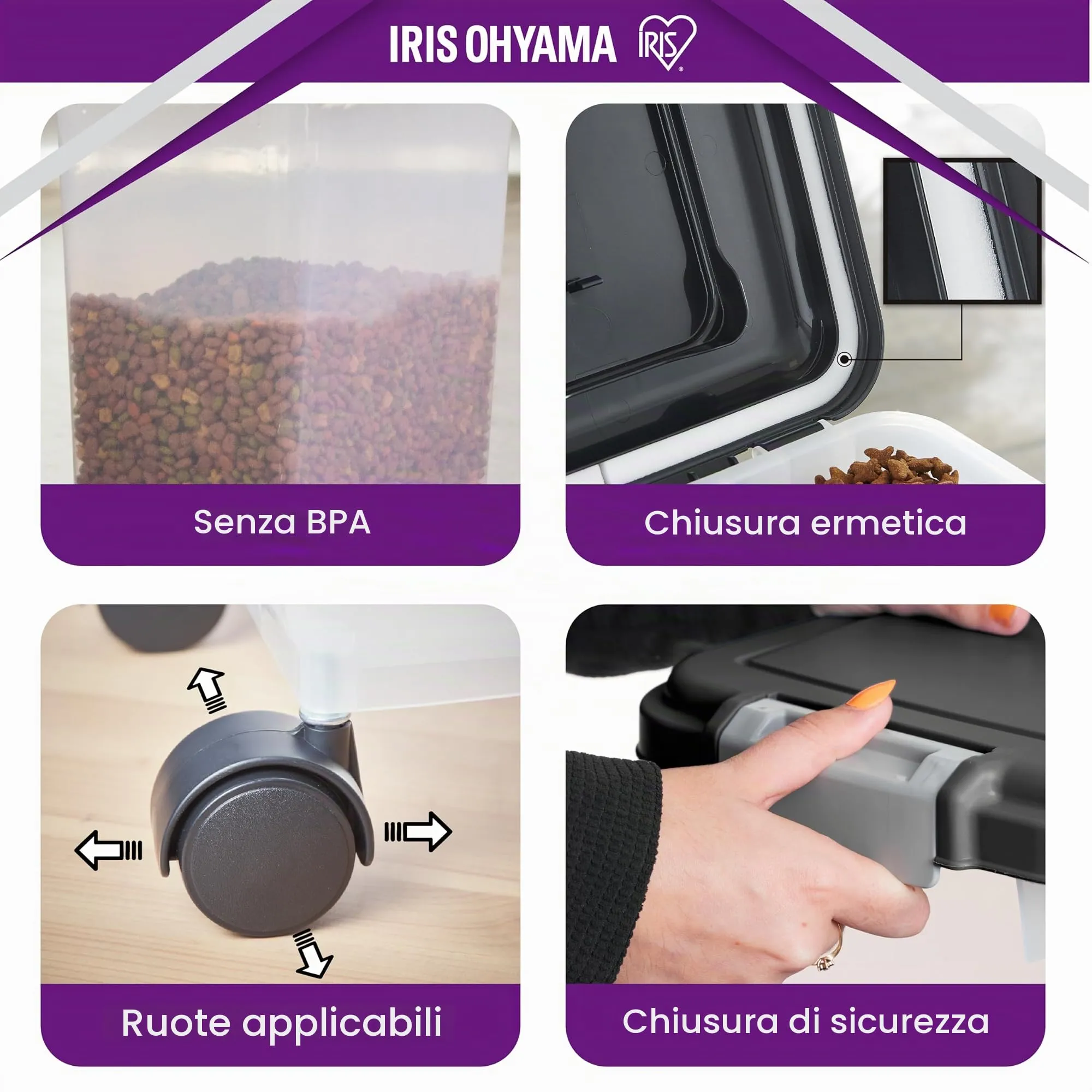 Iris Ohyama Contenitore per Crocchette Ermetico MP-8 & MP-1, 35L, Nero - immagine 3
