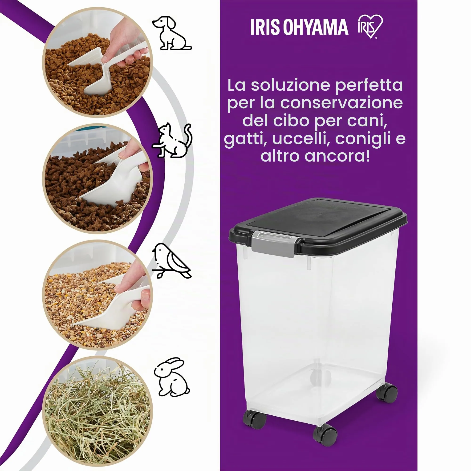 Iris Ohyama Contenitore per Crocchette Ermetico MP-8 & MP-1, 35L, Nero - immagine 5
