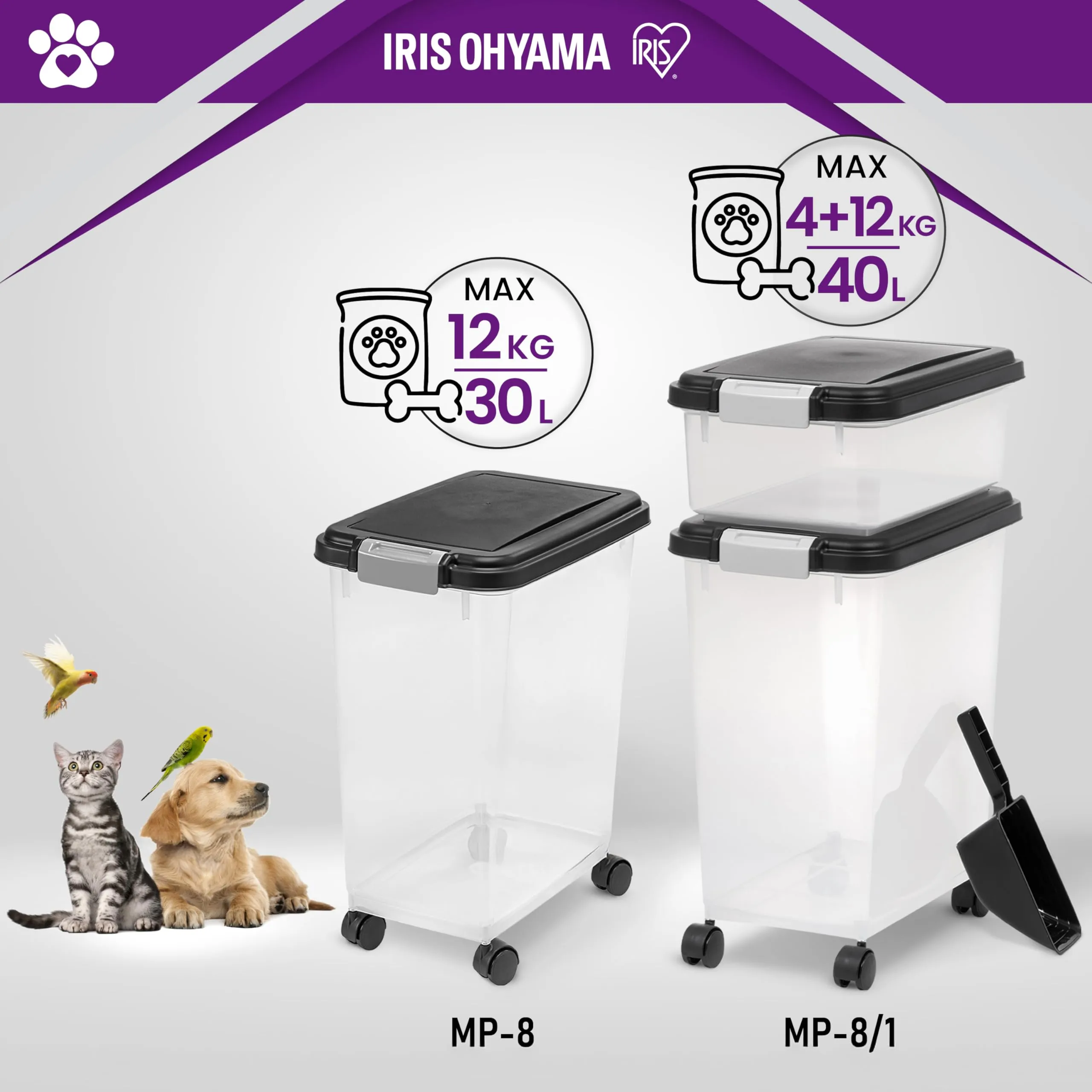 Iris Ohyama Contenitore per Crocchette Ermetico MP-8 & MP-1, 35L, Nero - immagine 6