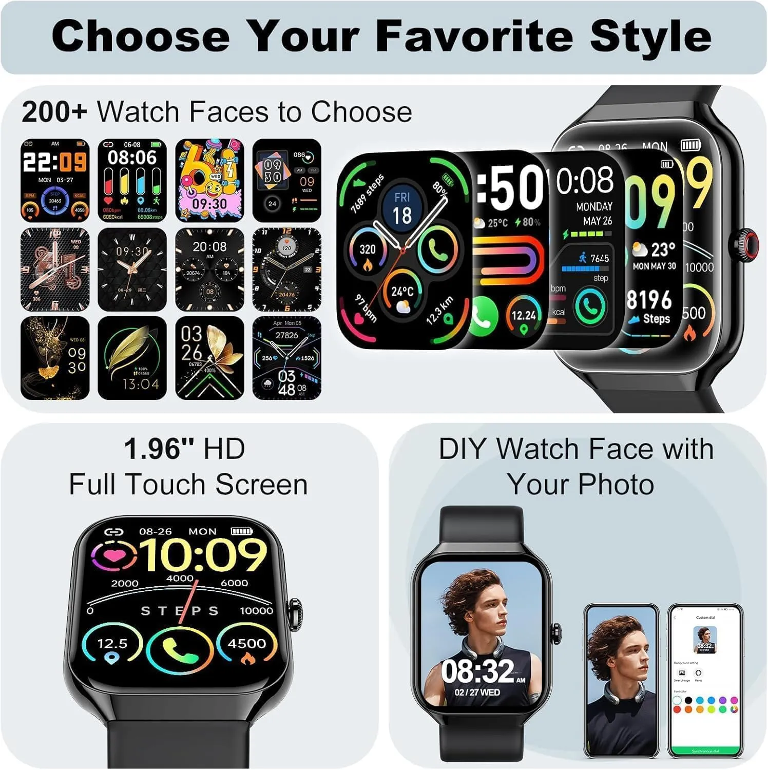 Matast Smartwatch 1.91" per Uomo e Donna, Chiamate Bluetooth, 100+ Modalità Sportive, Fitness Tracker, Cardiofrequenzimetro, Sonno, IP68 per Android e iOS - immagine 5
