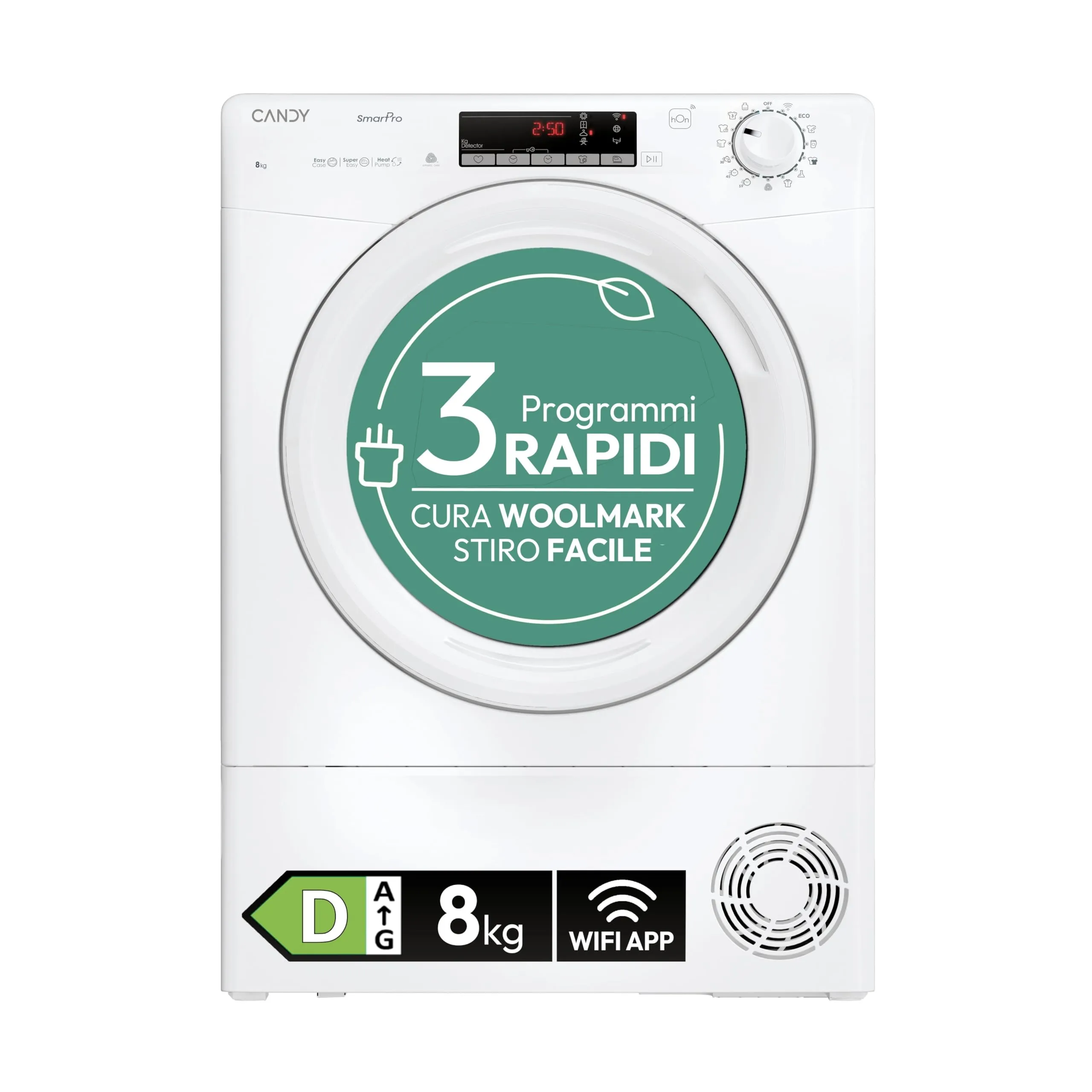 Candy Smart Pro Asciugatrice a Pompa di Calore 8 kg, Classe D, Bianco - immagine 1