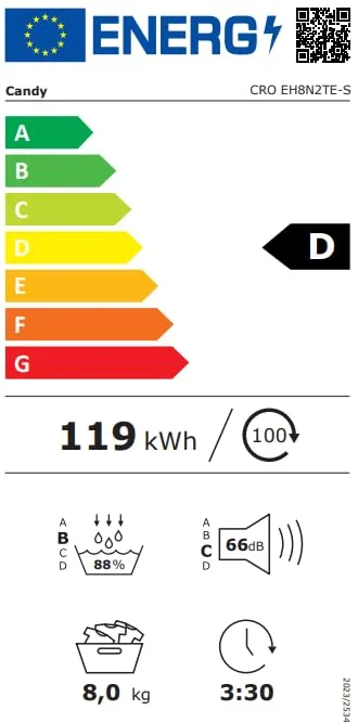 Candy Smart Pro Asciugatrice a Pompa di Calore 8 kg, Classe D, Bianco - immagine 9