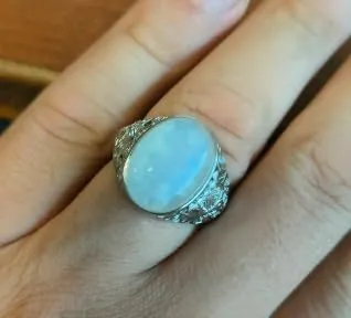 Generico Anello Regolabile in Pietra di Luna - Labradorite Bianca per Uomo - immagine 2