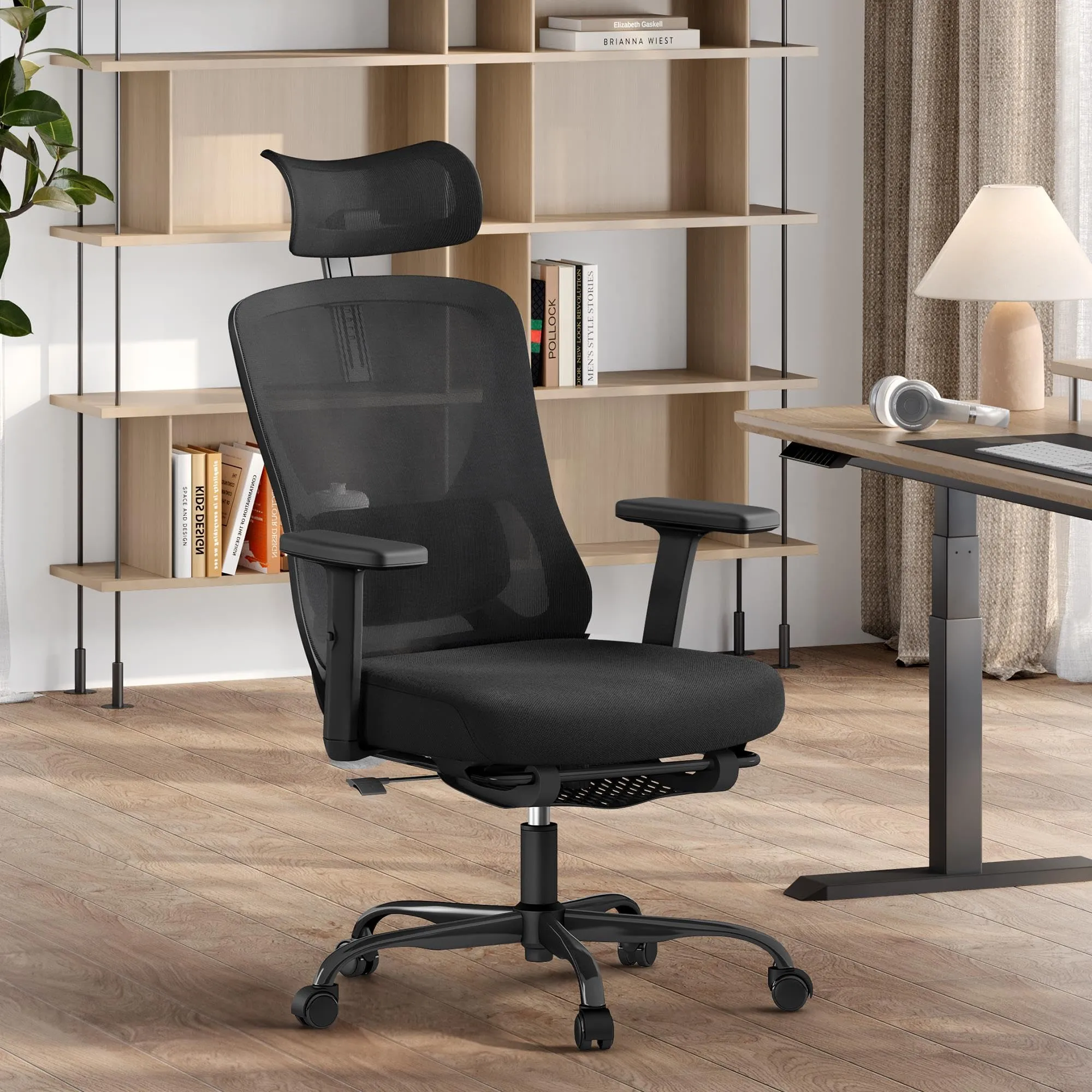 Yaheetech Sedia Ufficio Ergonomica con Poggiapiedi, Nera - immagine 2
