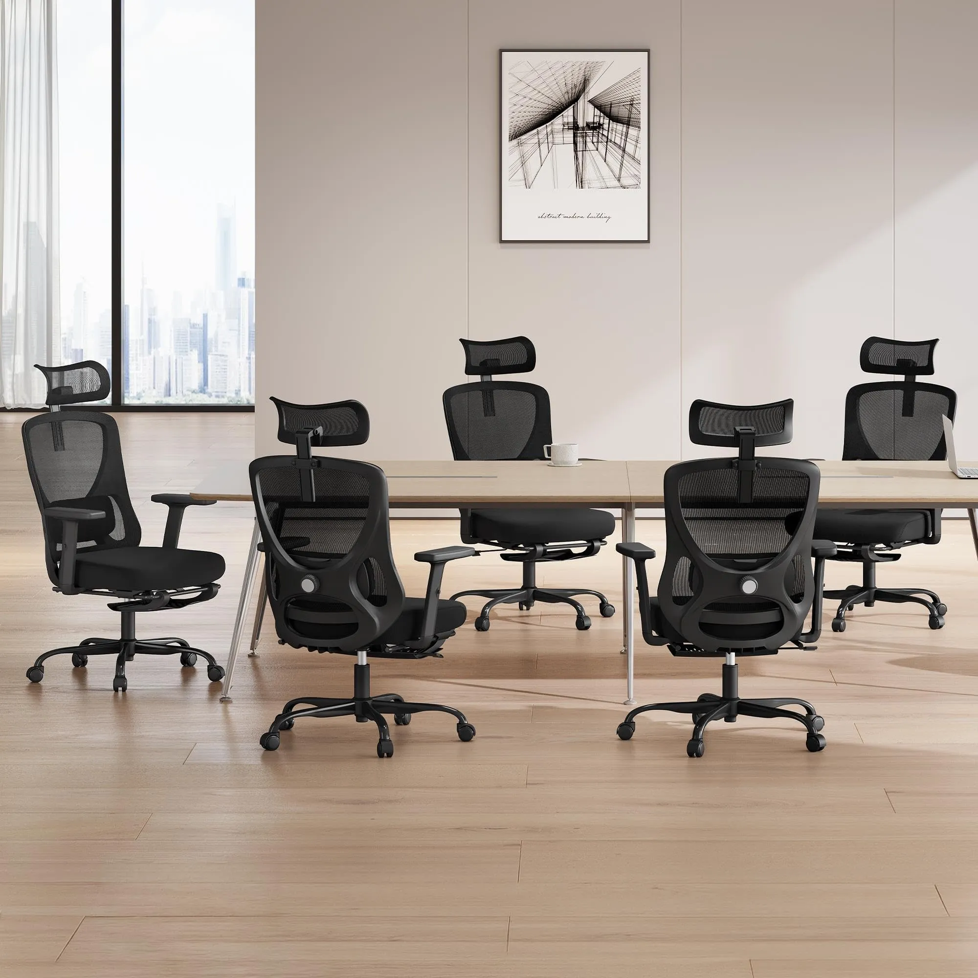 Yaheetech Sedia Ufficio Ergonomica con Poggiapiedi, Nera - immagine 7