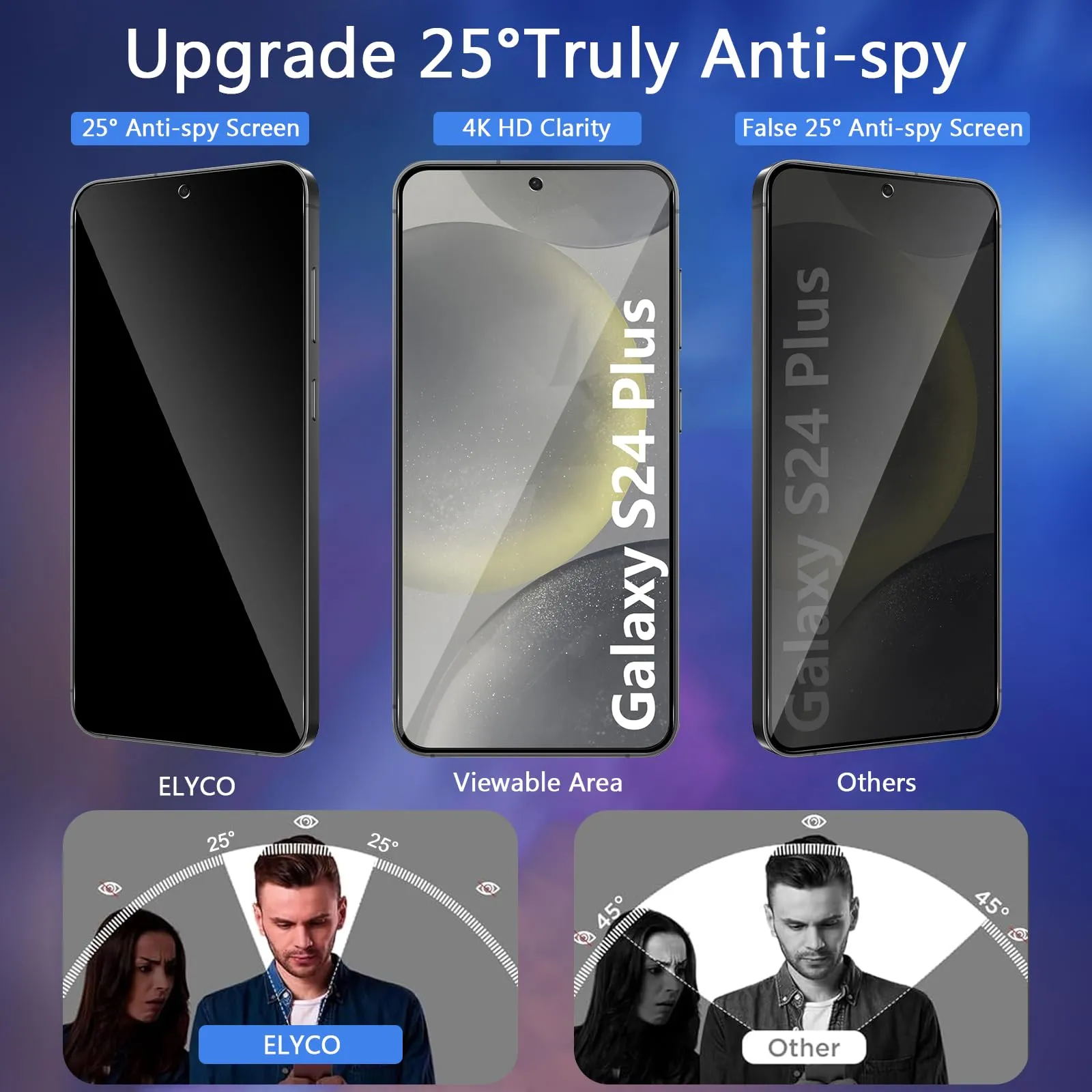 ELYCO Vetro Temperato Privacy per Samsung Galaxy S24 Plus / S25 Plus, 2 Pezzi - immagine 2