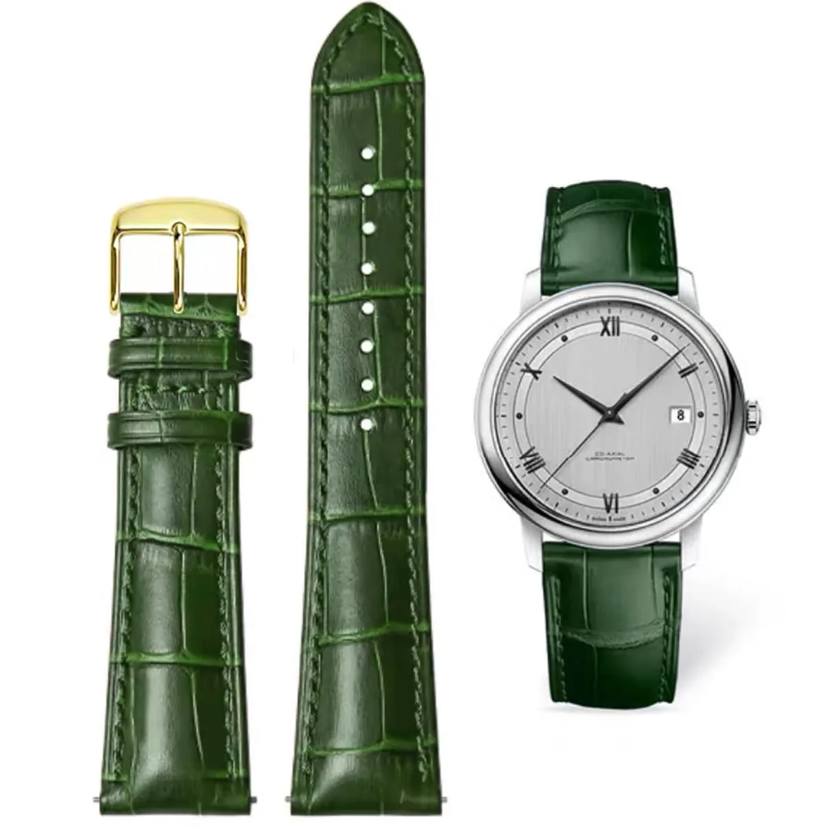 AIYIRUO Cinturino per Orologio in Pelle Modello Coccodrillo, 22mm, Verde-oro - immagine 1