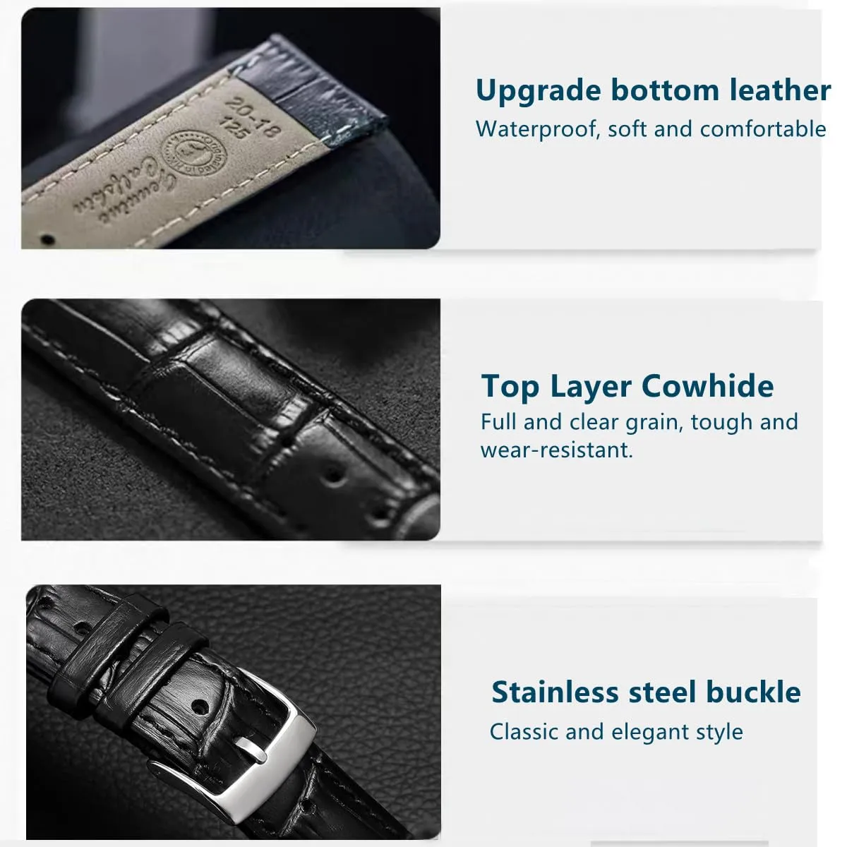 AIYIRUO Cinturino in Vera Pelle Modello Coccodrillo per Orologio, 13mm, Verde-argenteo - immagine 3