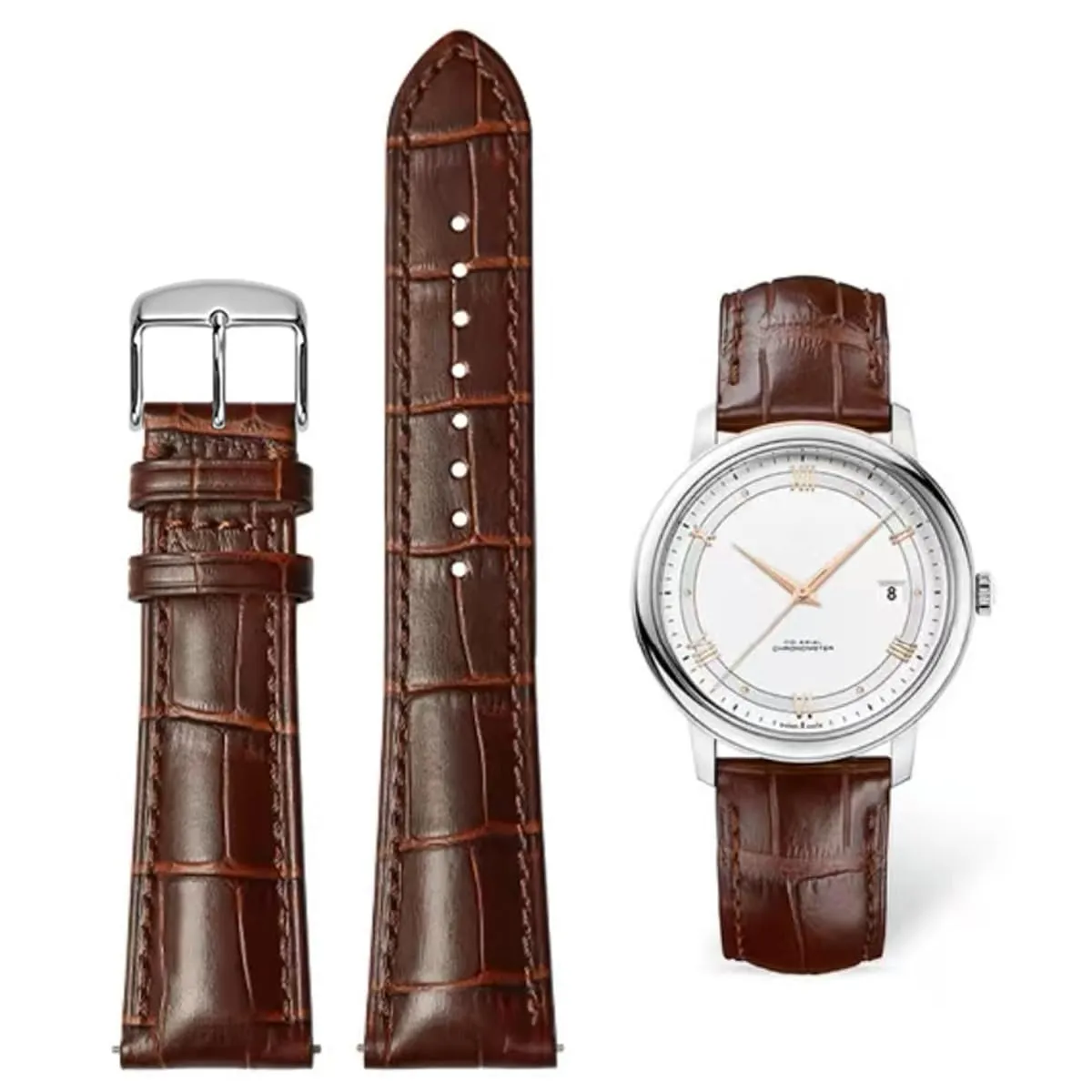 AIYIRUO Cinturino Orologio in Pelle Coccodrillo 20mm Marrone-Argento - immagine 1