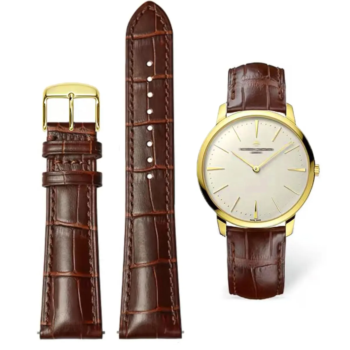 AIYIRUO Cinturino Orologio in Pelle Coccodrillo 18mm Marrone-oro - immagine 1
