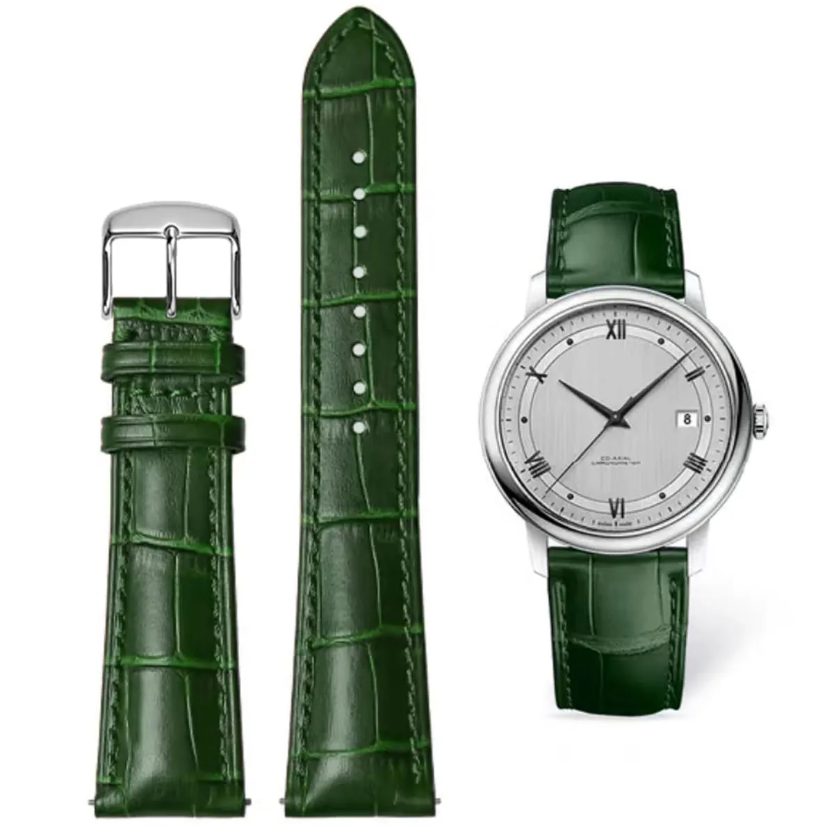 AIYIRUO Cinturino in Pelle Coccodrillo 19mm Verde-argenteo - immagine 1