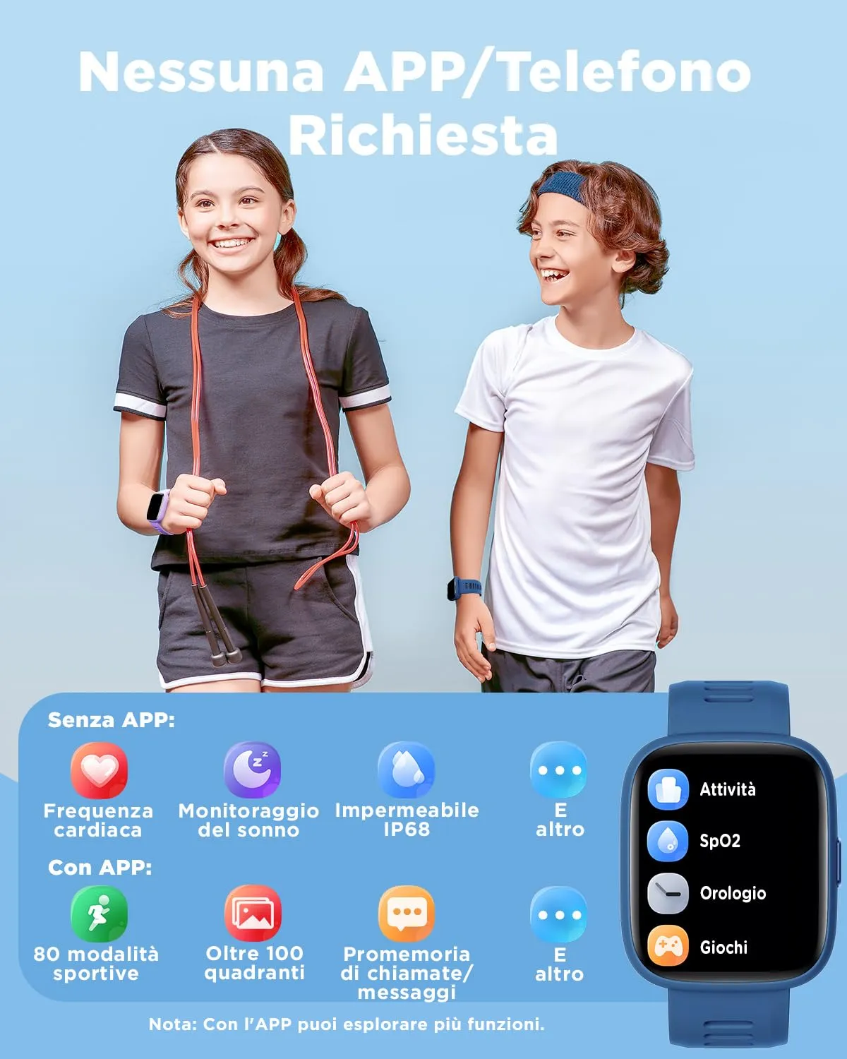 BIGGERFIVE Brave 2 Smartwatch Fitness Tracker for Kids and Teens, 1.8" Screen - immagine 2