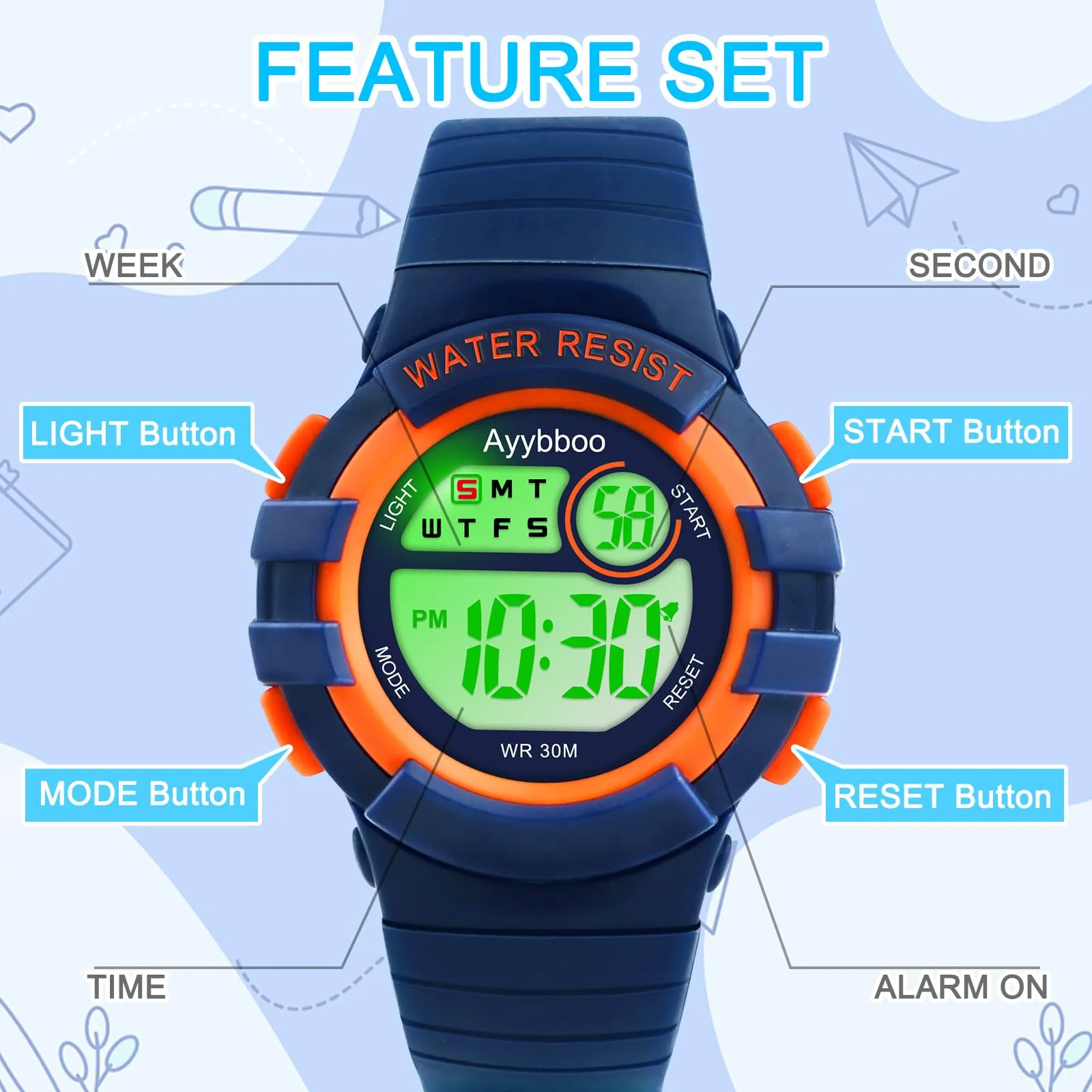 Ayybboo Orologio Digitale per Bambini e Bambine 4-16 Anni 8206B - immagine 4