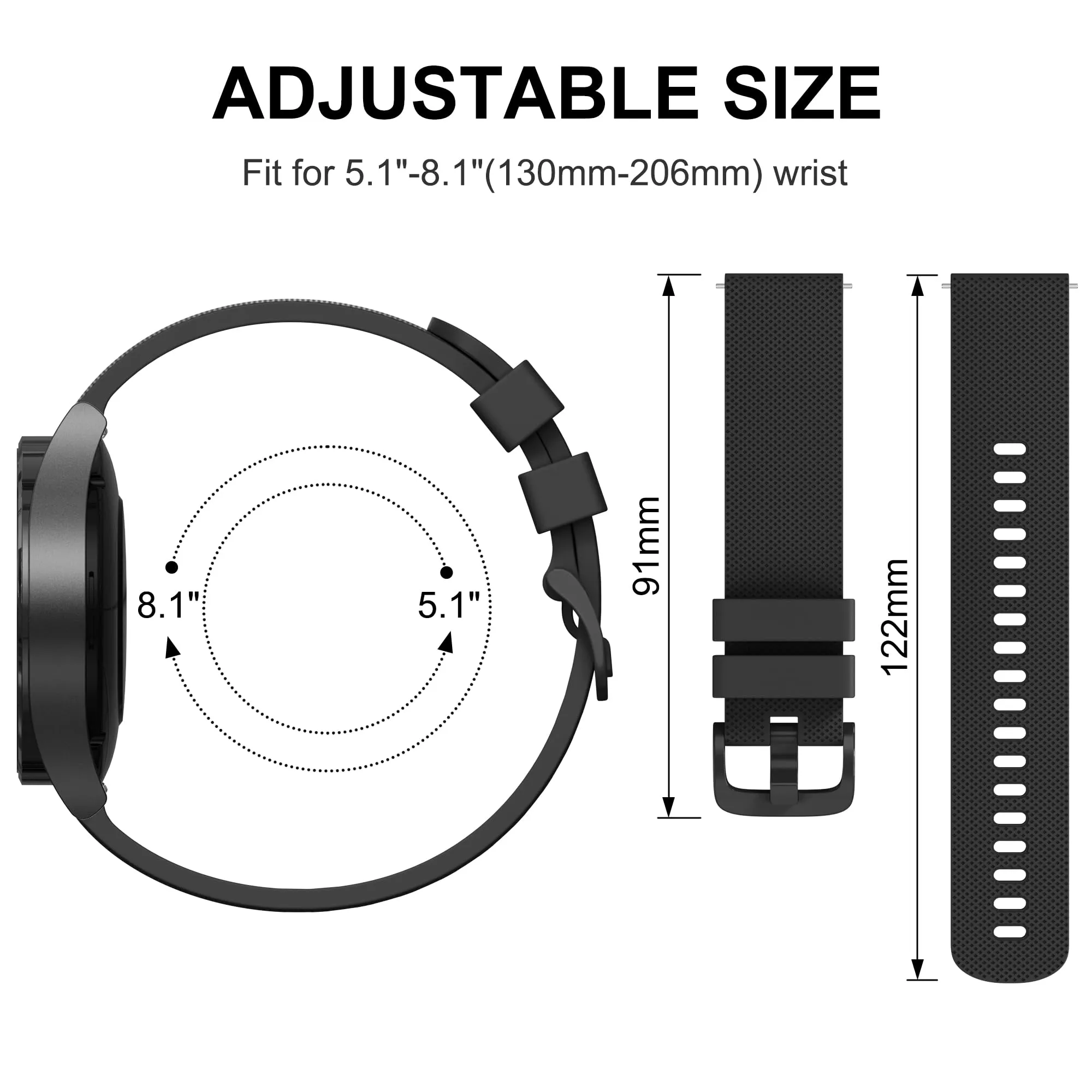 Mugust Cinturino in Silicone per Orologi 22mm Nero - immagine 2