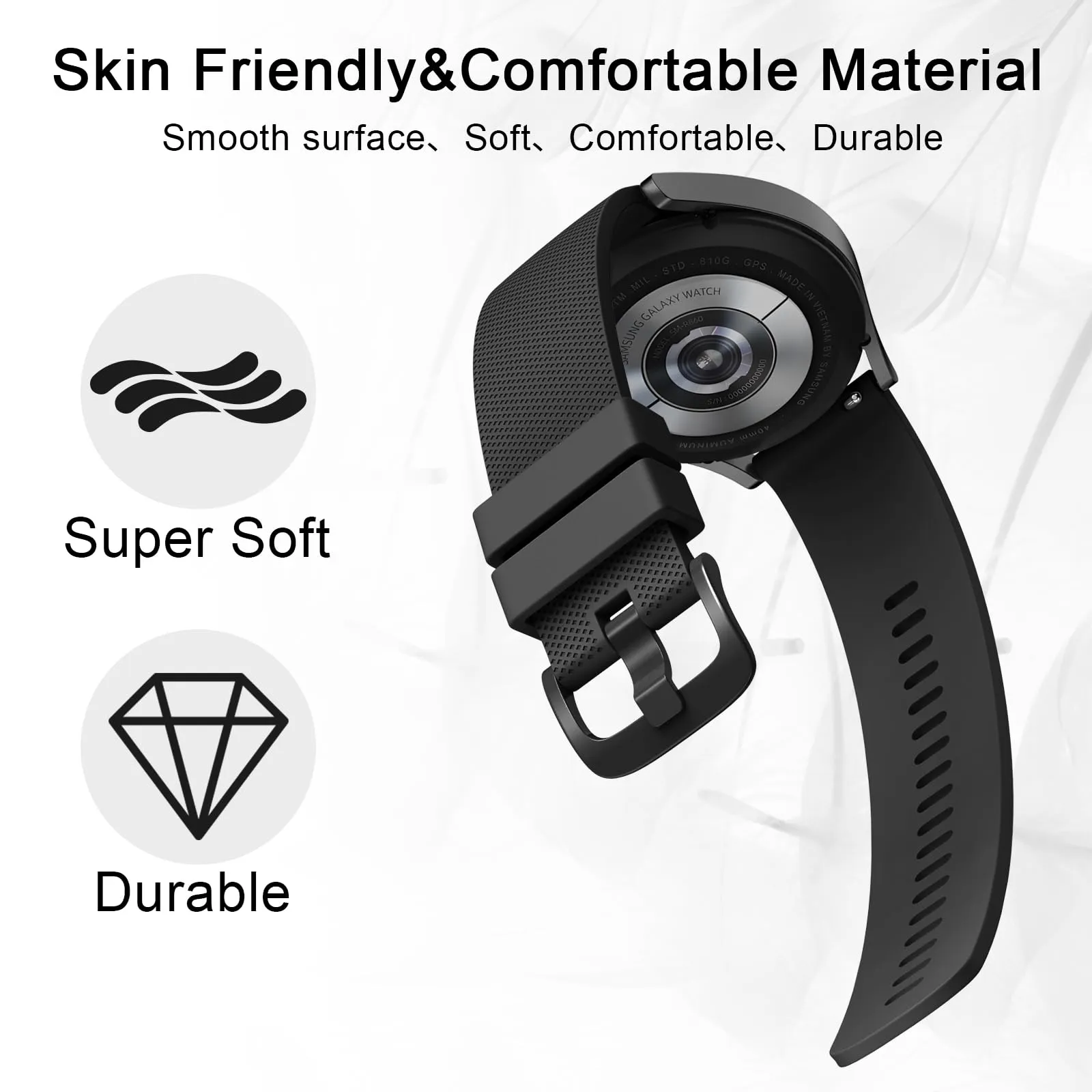Mugust Cinturino in Silicone per Orologi 22mm Nero - immagine 3