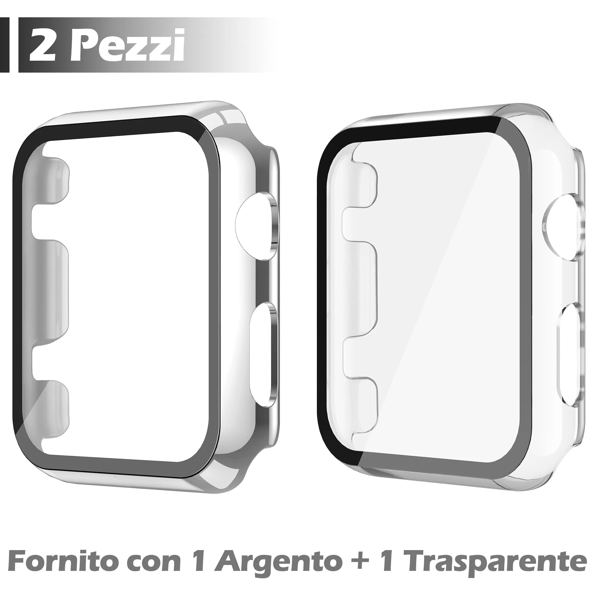 Misxi Cover PC con Vetro Temperato per Apple Watch Serie 2/3 38mm, 1 Argento + 1 Trasparente - immagine 2