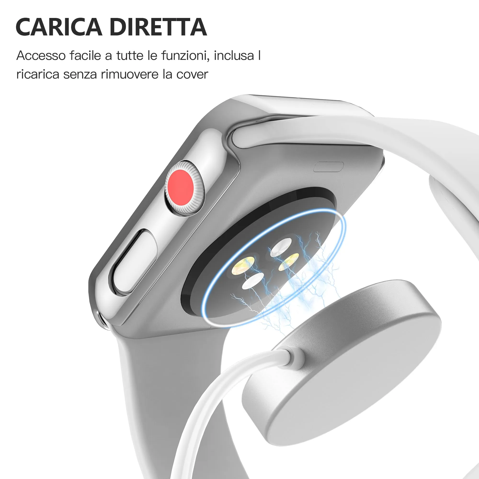 Misxi Cover PC con Vetro Temperato per Apple Watch Serie 2/3 38mm, 1 Argento + 1 Trasparente - immagine 4