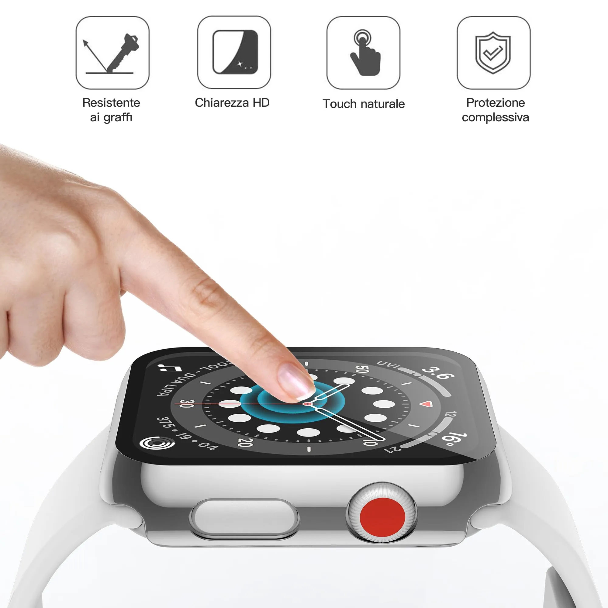Misxi Cover PC con Vetro Temperato per Apple Watch Serie 2/3 38mm, 1 Argento + 1 Trasparente - immagine 5