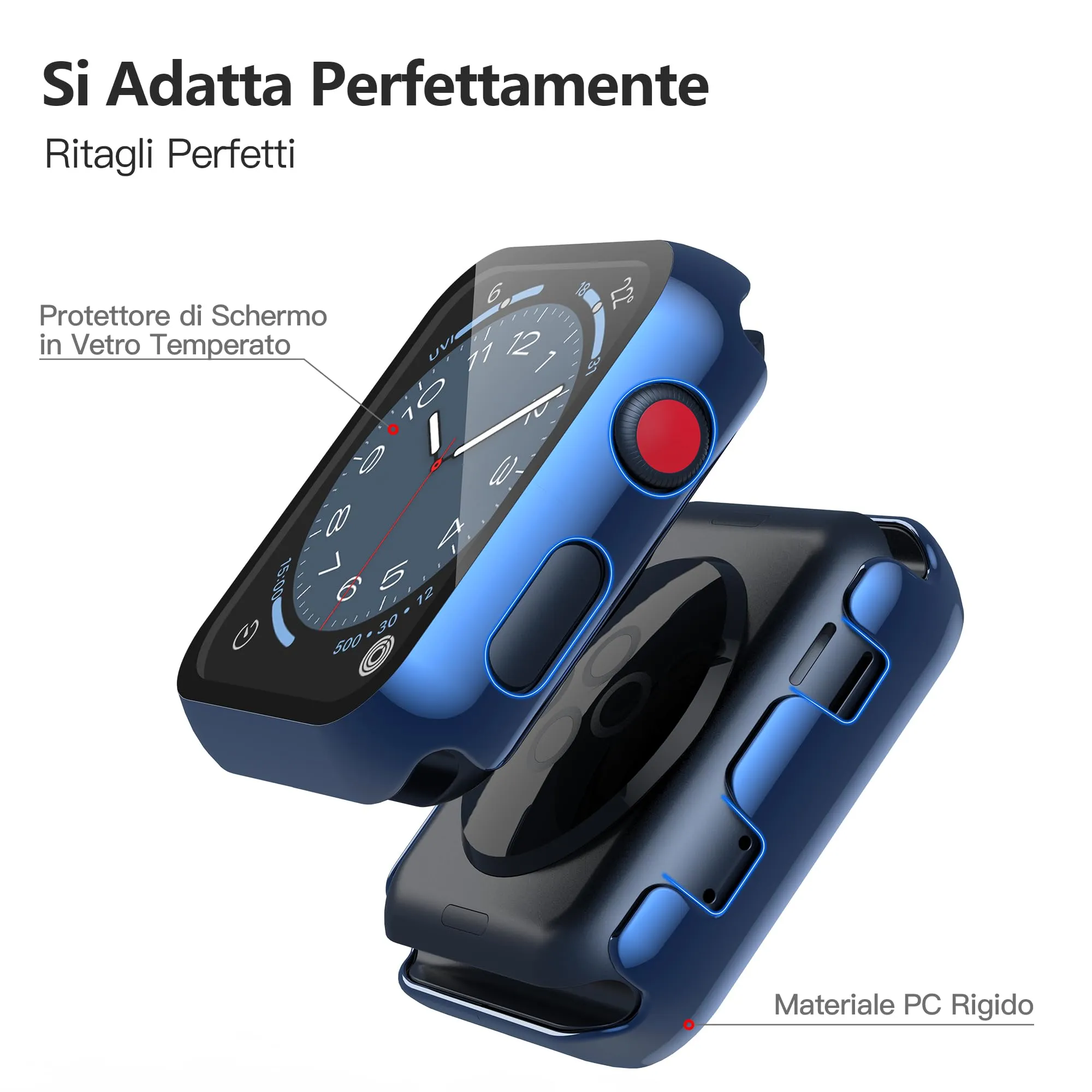 Misxi Cover PC con Protezione in Vetro Temperato per Apple Watch Serie 2/3 42mm, 1 Blu + 1 Trasparente - immagine 6