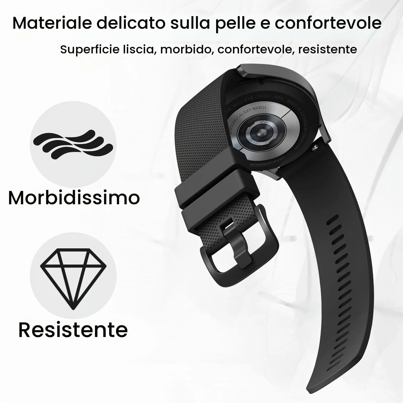 Mugust Cinturino in Silicone per Orologi 20mm, Nero - immagine 3