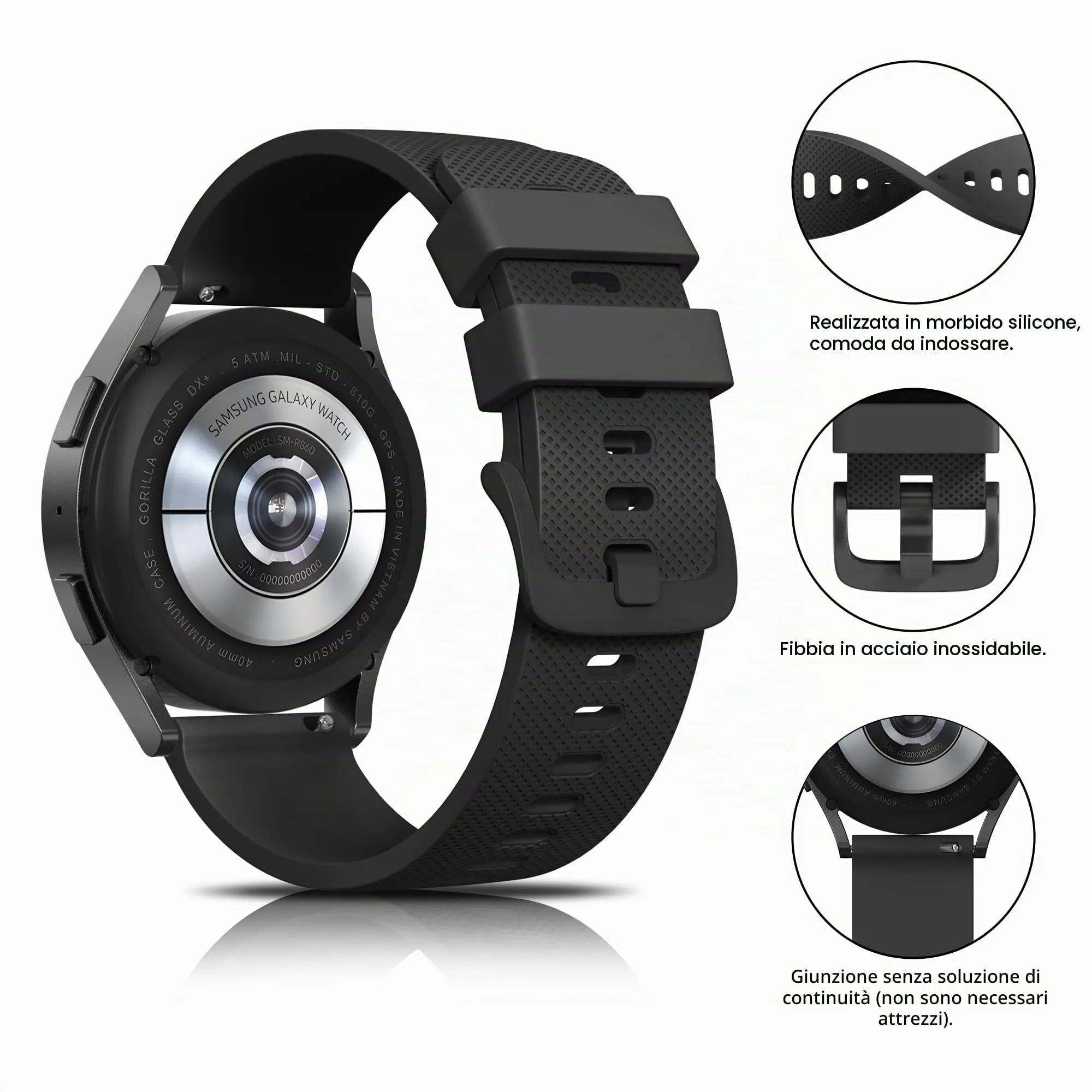 Mugust Cinturino in Silicone per Orologi 20mm, Nero - immagine 4