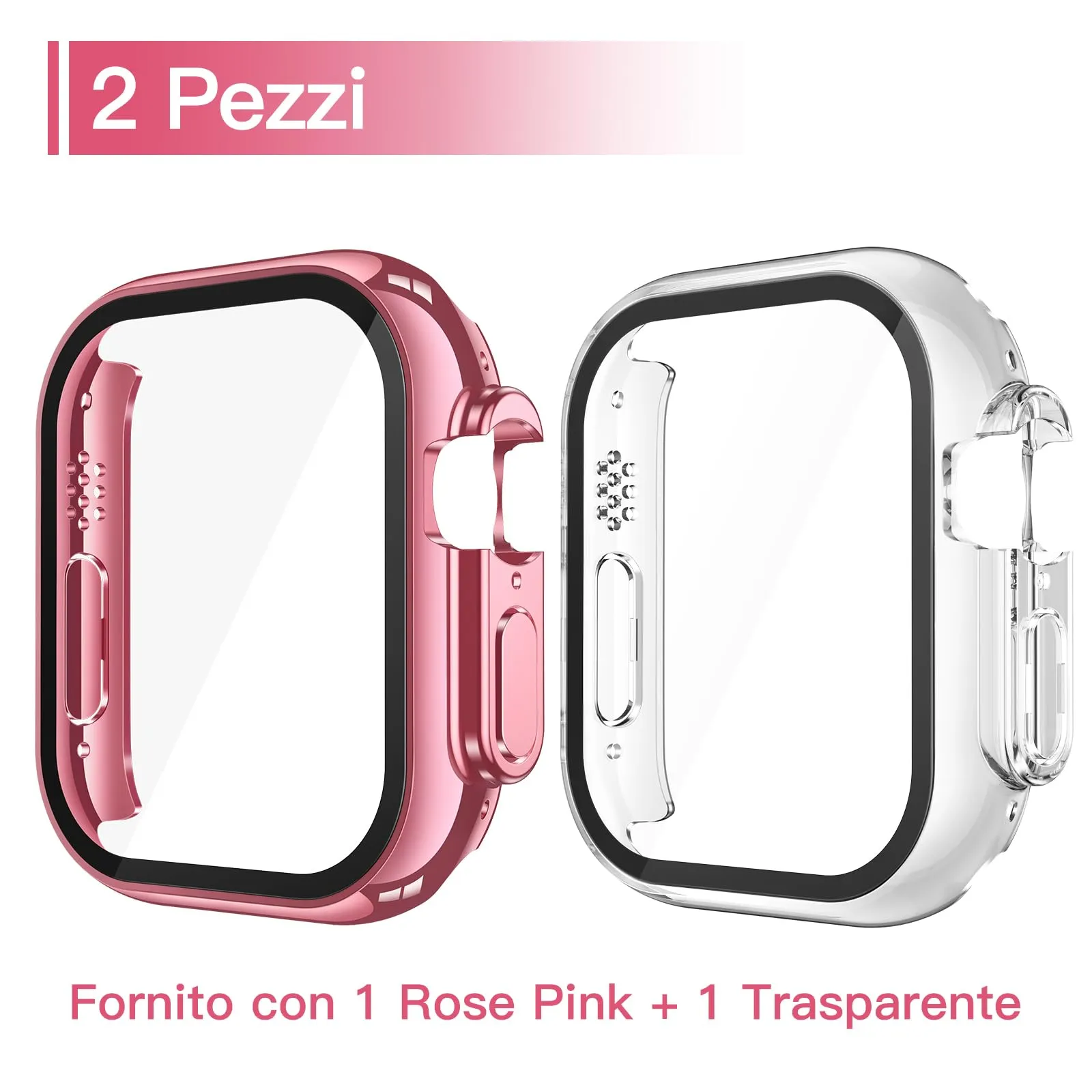 Misxi Cover in PC con Vetro Temperato per Apple Watch Ultra 1/2/3/4 49mm, 1 Rose Pink + 1 Trasparente - immagine 2